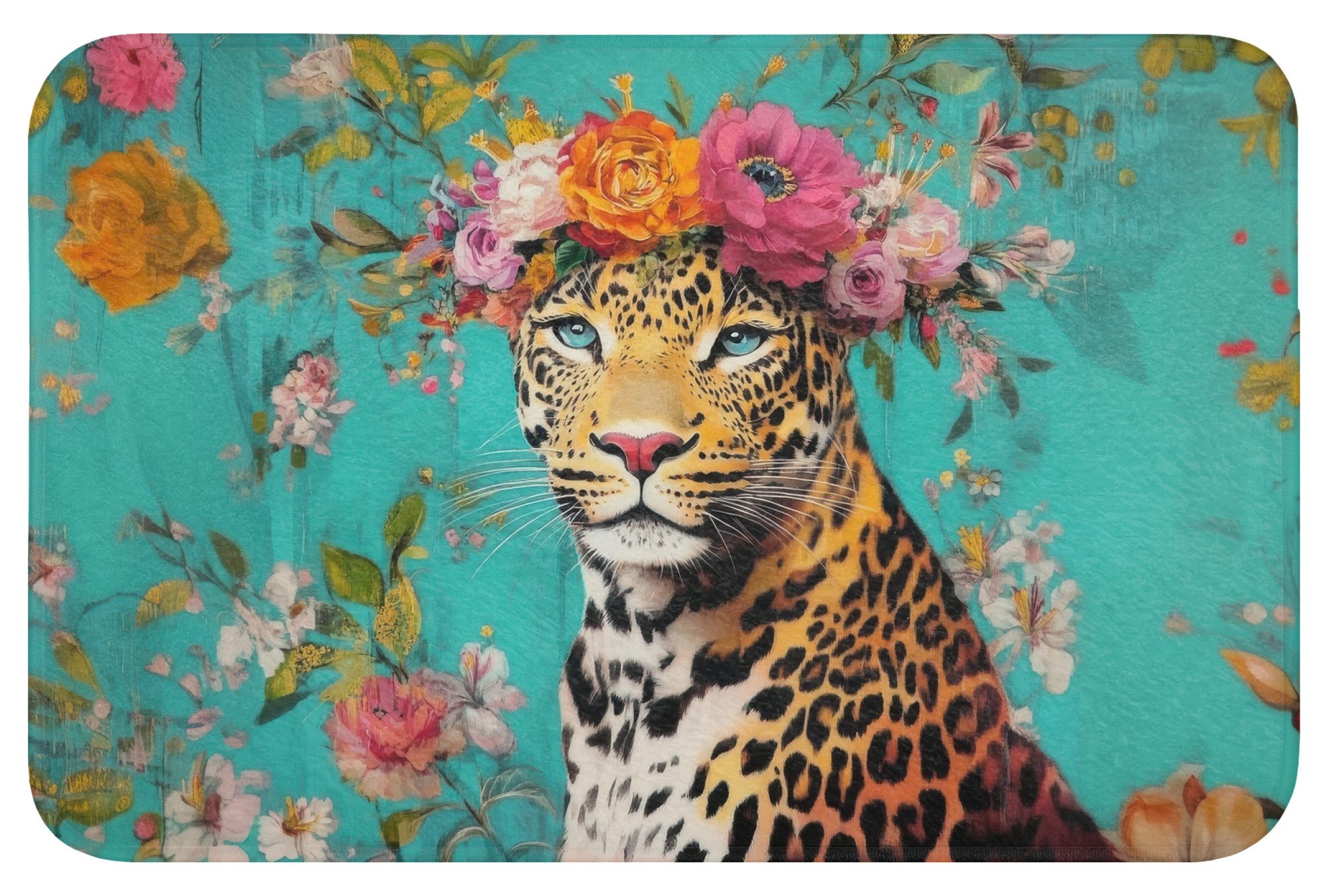OnlyWow WC-Vorleger Leopard - Blumen - Krone, Höhe 10 mm, Polyester, Rechteckig, WC Teppich, Toilettenvorleger, Toilettenteppich, Badematte 60x40 cm