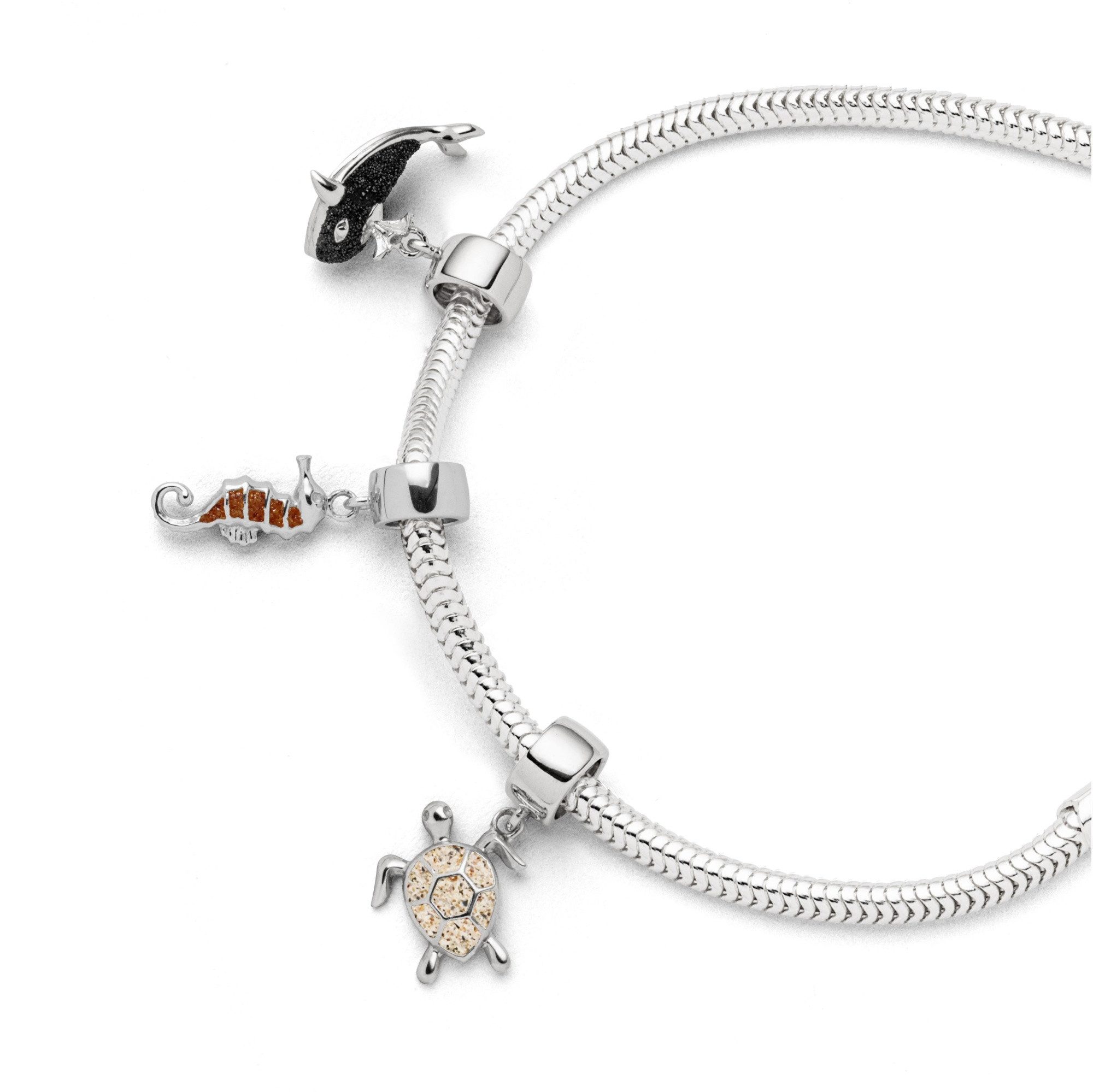 DUR Bead Charm F288 – Bead-Anhänger „Turtle“ mit Strandsand, 925er Silber, 16 mm, mit Öse