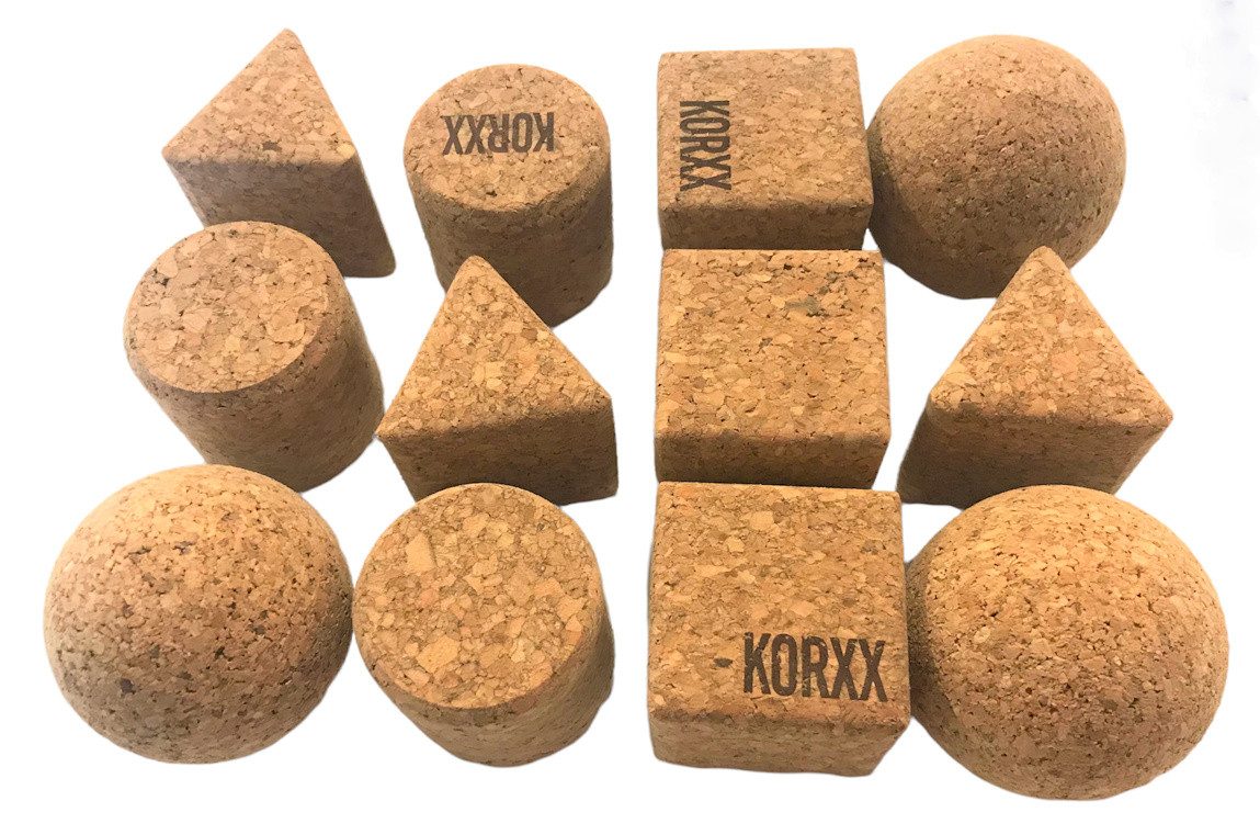 KORXX Korkbausteine in geometrischen Formen Конструктора, (KORXX Geo Set, Geo Set 12 Bausteine aus Kork), Made in Europe