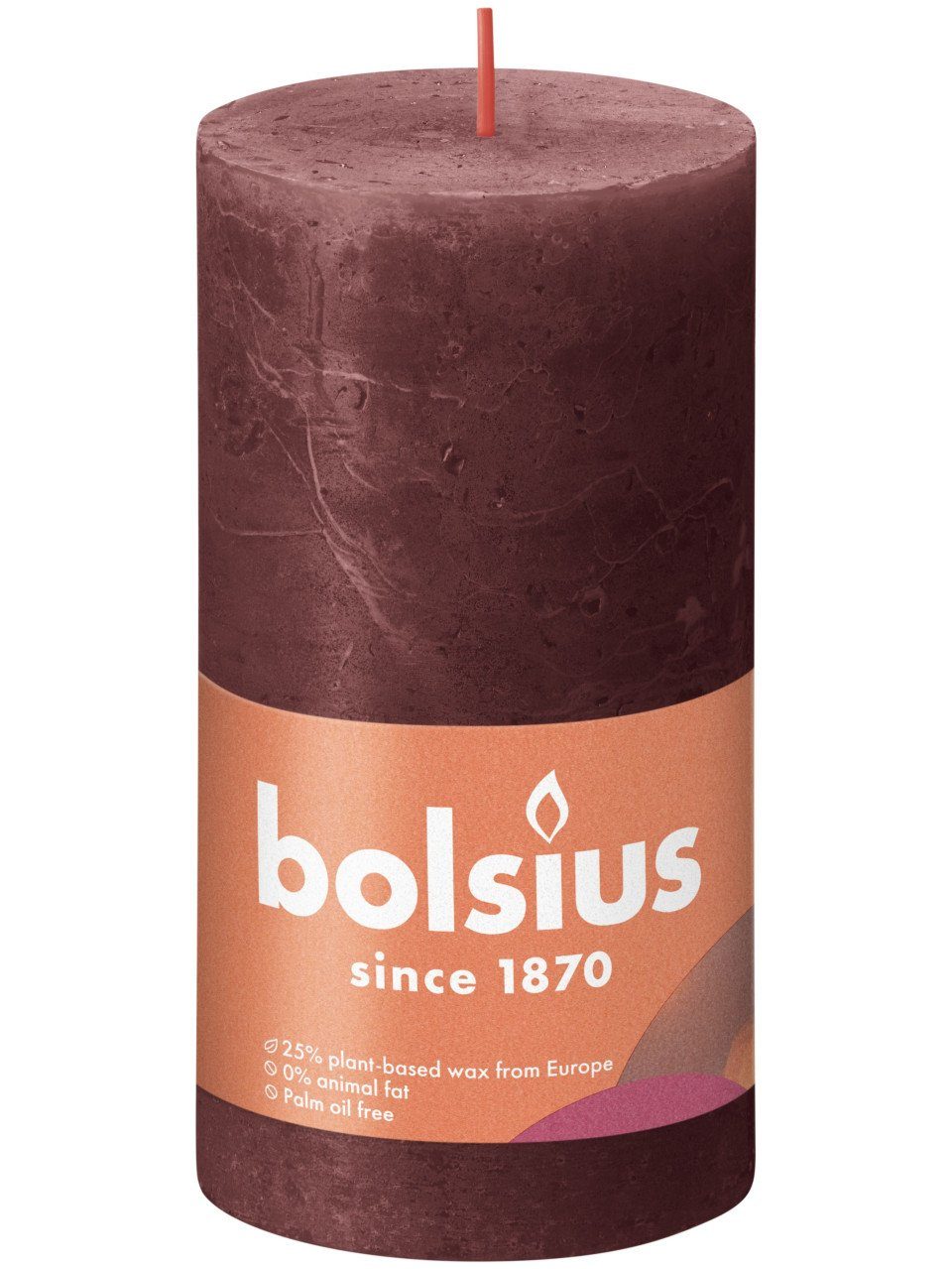 Bolsius Stumpenkerze Bolsius Rustik Stumpenkerze samtrot, Höhe: 13 cm