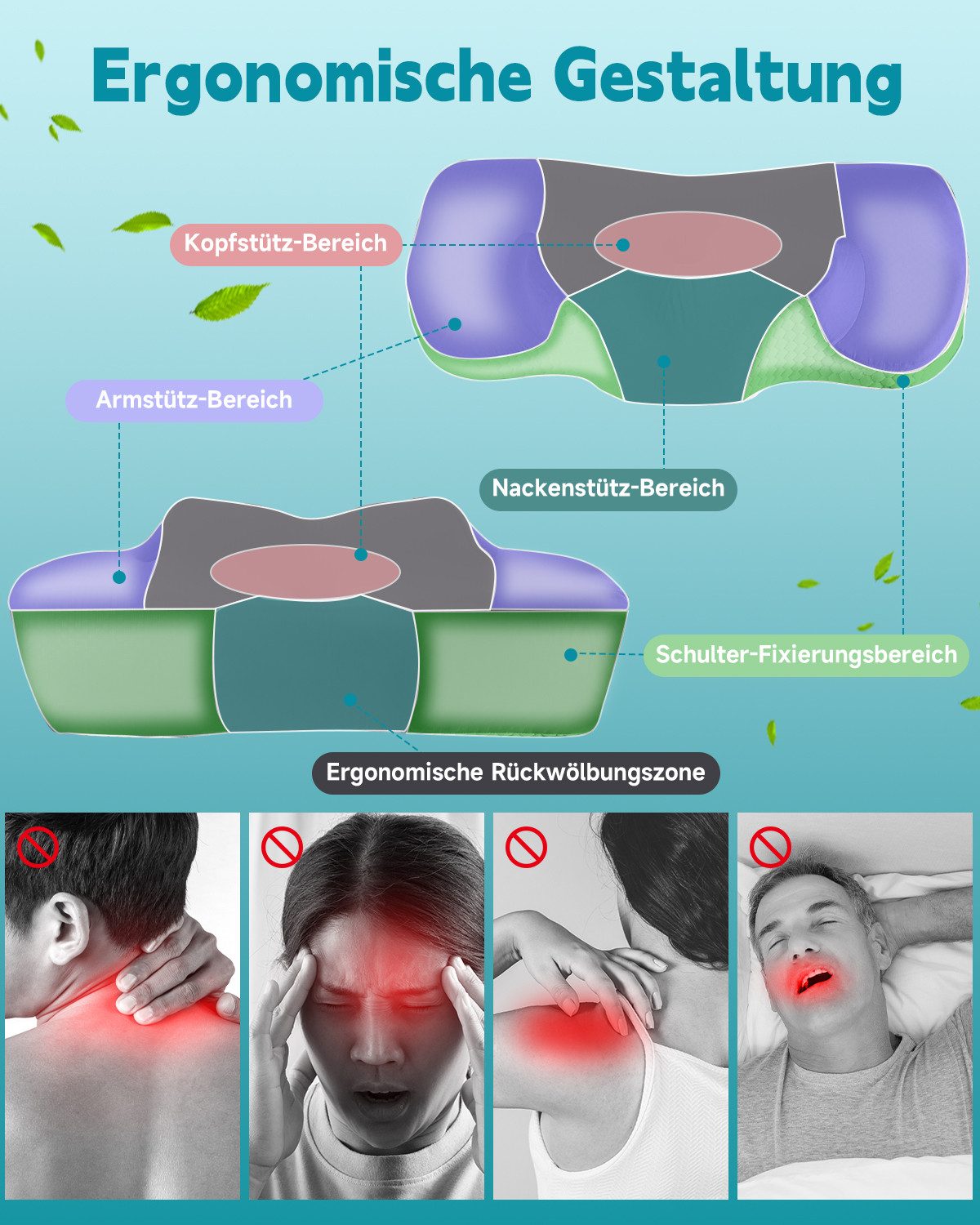 Esun Nackenstützkissen Nackenstützkissen, Kopfkissen Memory Foam, Kissen Seitenschläferkissen, Füllung: Memory Foam, Seitenschlafer, Rückenschlafer, Bauchschlafer, Set, Kissen vom OEKO-TEX® und CertiPUR Getestet, für Seiten Rücken & Bauchschläfer, Nackenkissen