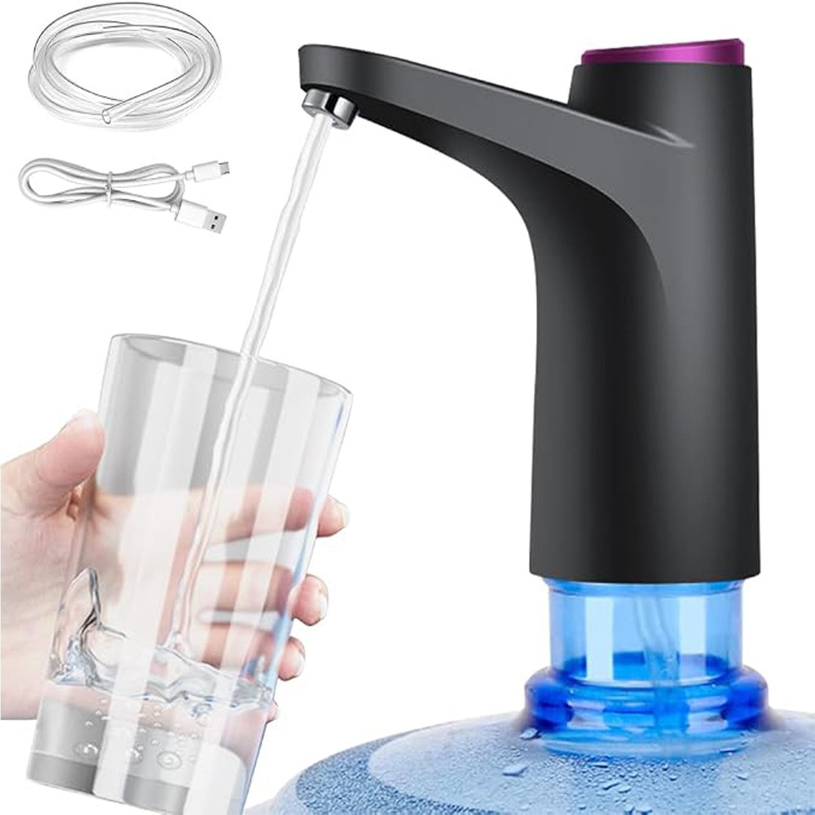MOPUEA Wasserpumpe Wasserpumpe USB-wiederaufladbare Wasserspender Pumpe (Elektrische Trinkwasserpumpe / Flaschenpumpe, USB wiederaufladbare Wasserpumpe für 4.5–18.9L Flaschen), USB Akku, 2 Modi, universal, einfache Installation