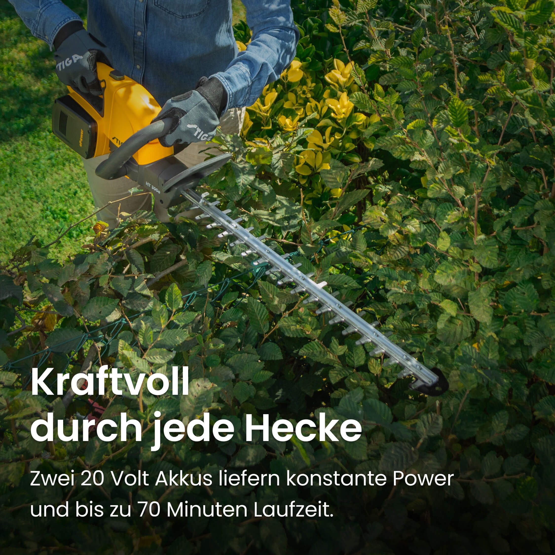 STIGA GARDEN Akku-Heckenschere HT 300e, (Set, Inkl. 2x 20 V (2 Ah) Akku, Schutzhülle, Wandhalterung und Ladegerät), 54 cm Schnittlänge