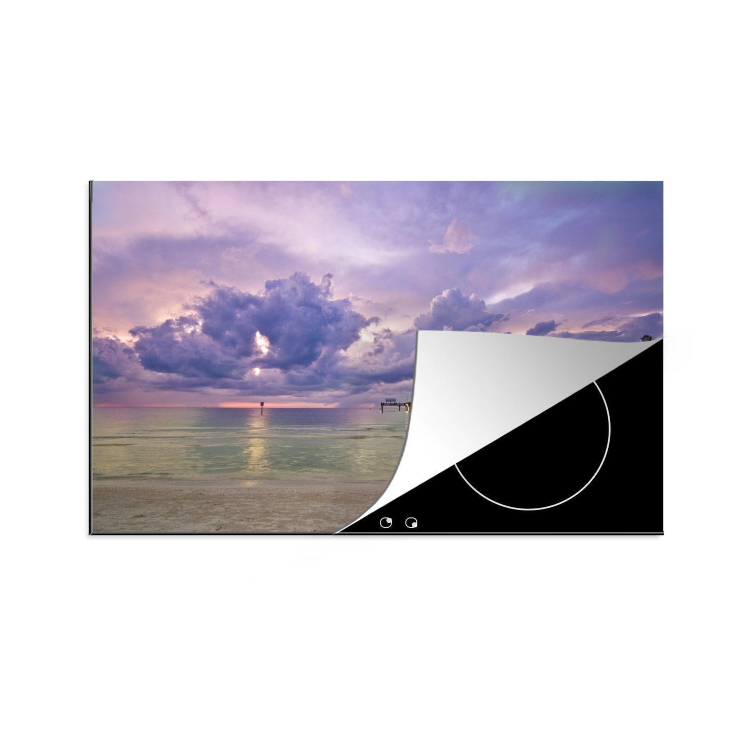 MuchoWow Herdblende-/Abdeckplatte Sonnenuntergang Arbeitsplatte in küche Ceranfeldabdeckung, (1 für Florida, cm, einem tlg), Strand an Vinyl, 83x51