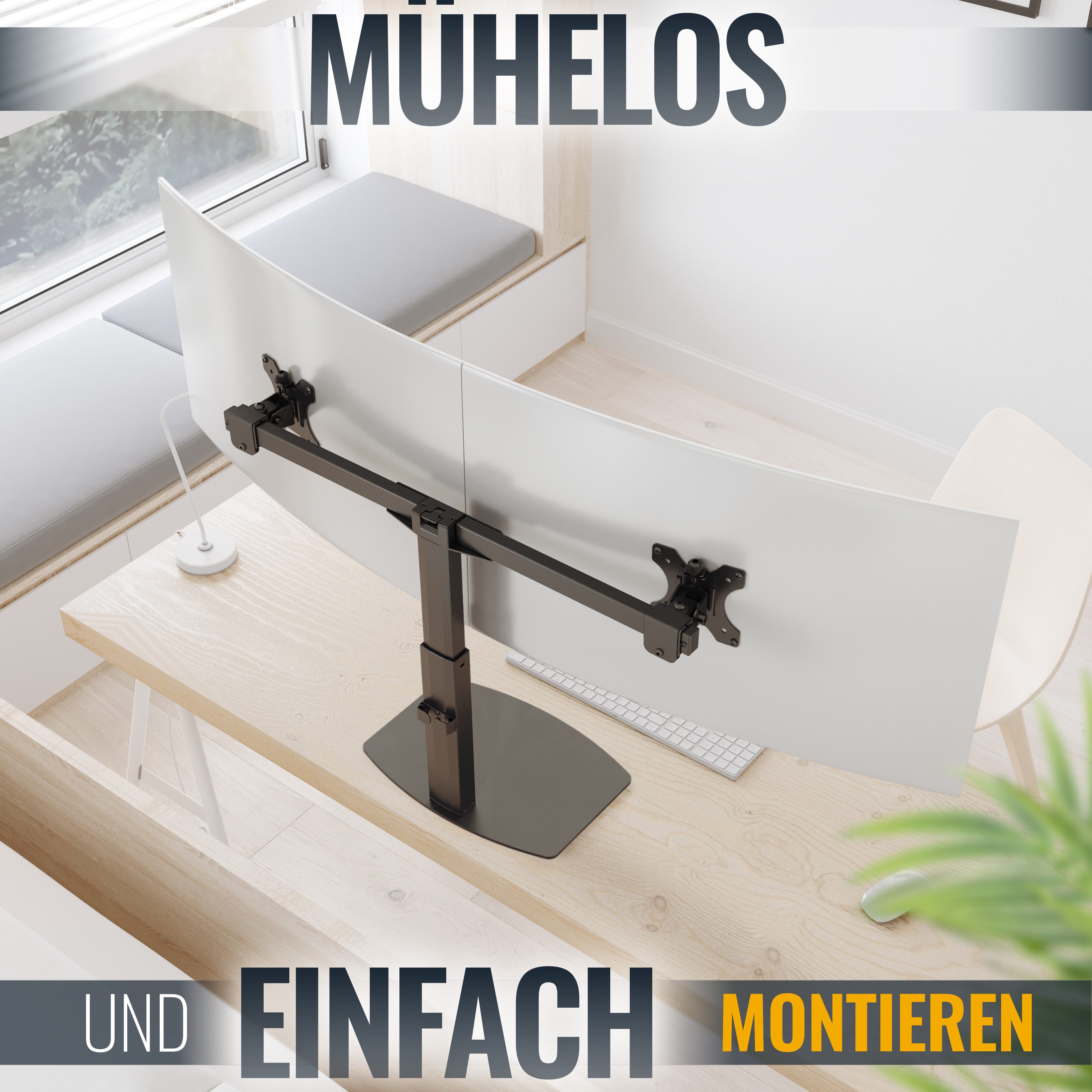 RICOO Monitor-Halterung Monitor Tischhalterung höhenverstellbar, für 2 Monitore TS4111, (bis 27 Zoll, VESA 75x75 und 100x100, 1-tlg., 6 Kg Belastbarkeit, für 43-69 cm (17"-27) Bildschirm-Diagonale, neigbar +/-20°, schwenkbar bis zu 20°, Standfuß mit Gasdruckfeder)