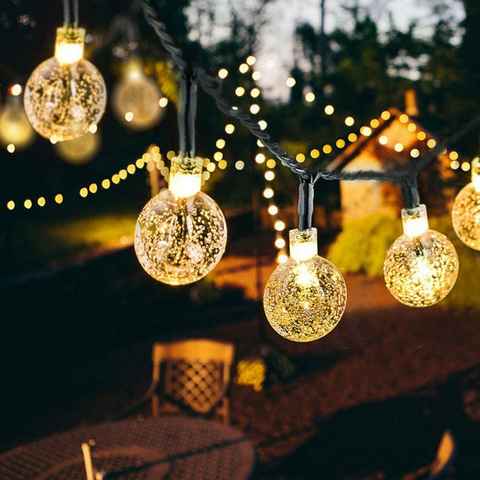 Alster Herz LED Solarleuchte Solar Lichterketten Garten, 5m 20LED Kristallkugel, warmweiß, H094, Beleuchtung für Garten Terrasse Bäume