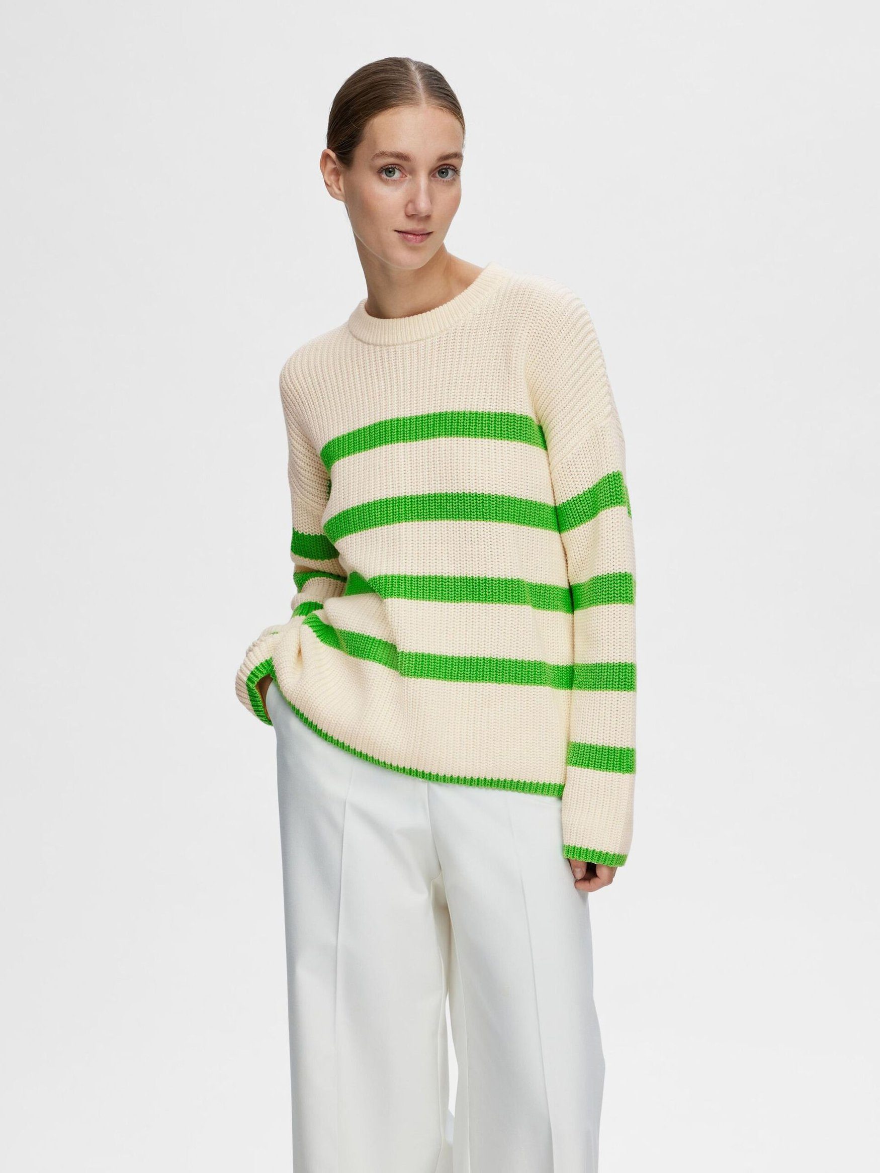 Strickpullover Gestreift Oversize Design Grobstrick