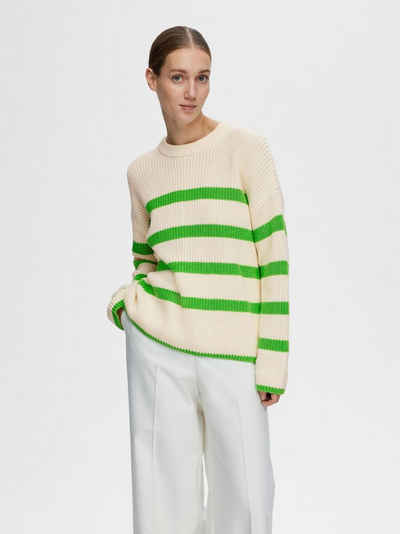 SELECTED FEMME Strickpullover Gestreifter Pullover Oversize Design Grobstrick Sweater 6675 in Grün