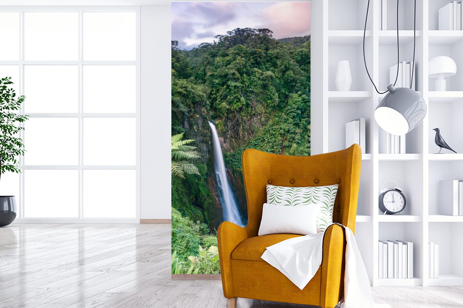 MuchoWow Fototapete Blick auf Schlafzimmer St), in Regenwald im Küche, bedruckt, einen Wohnzimmer Costa Rica, Matt, für fantastischen Wasserfall Vliestapete (2 Fototapete