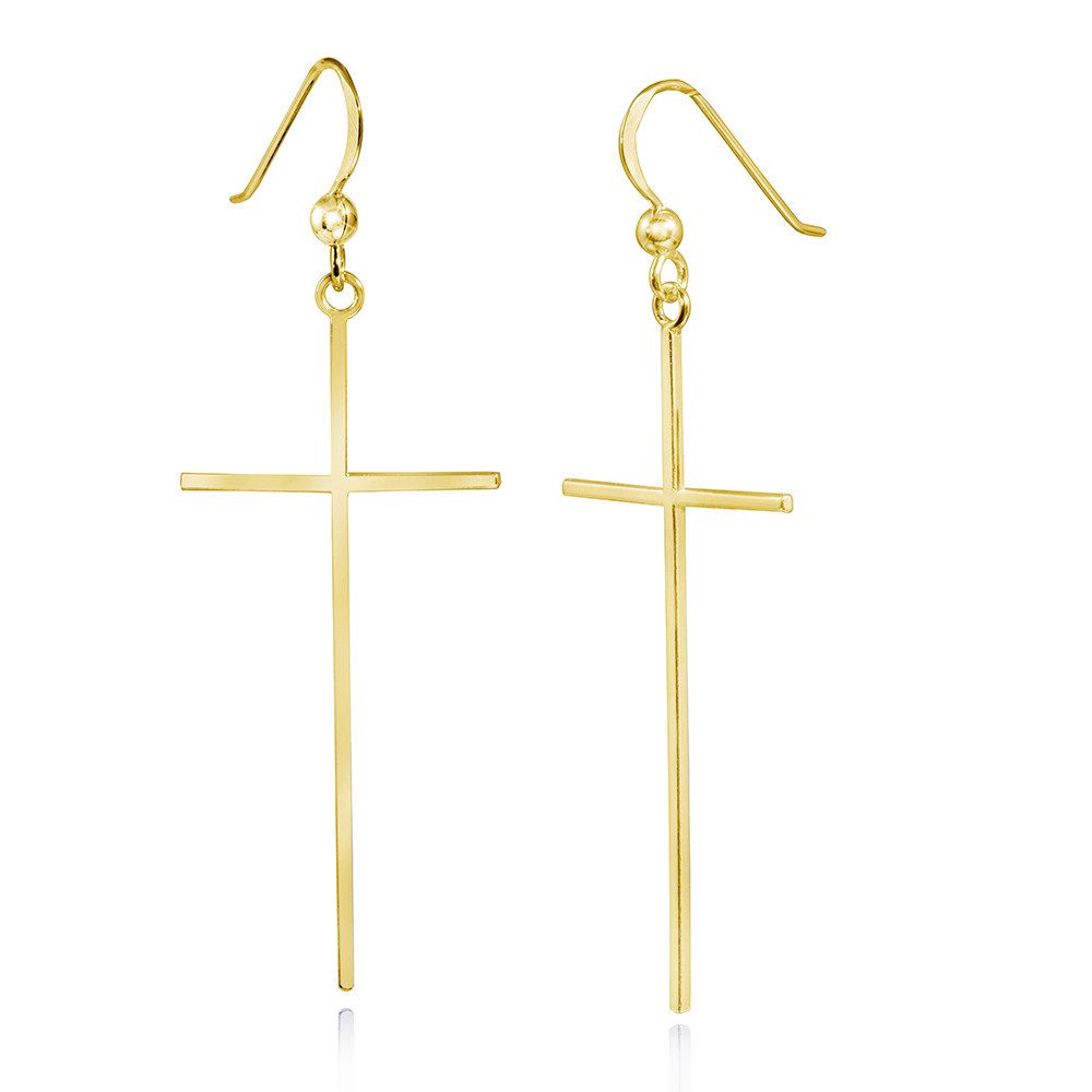 Materia Paar Ohrhänger Kreuz Ohrringe Damen Gold SO-281, Sterlingsilber, vergoldet