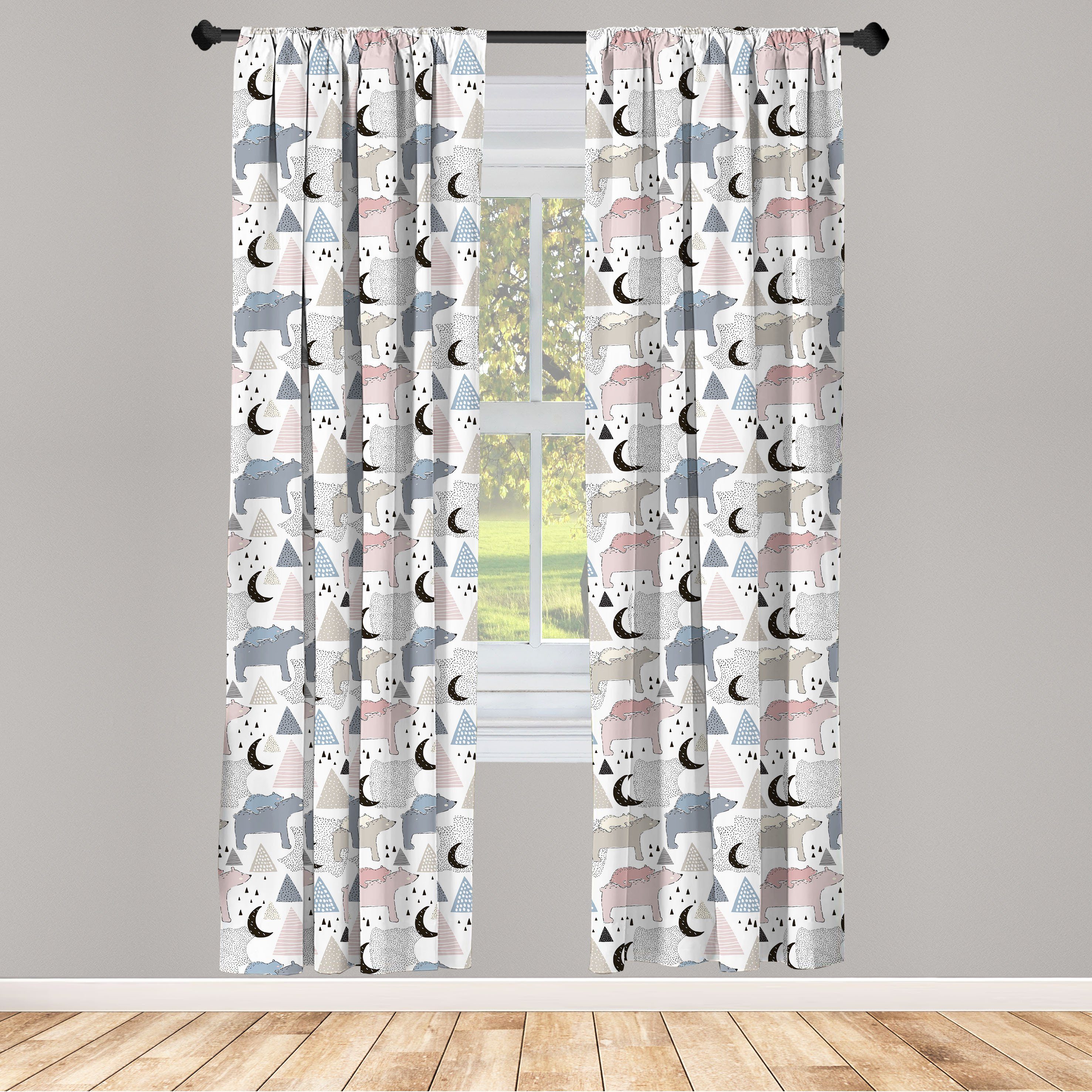 Gardine Vorhang für Wohnzimmer Schlafzimmer Dekor, Abakuhaus, Microfaser, Gekritzel Pastell Polar Bear Pattern