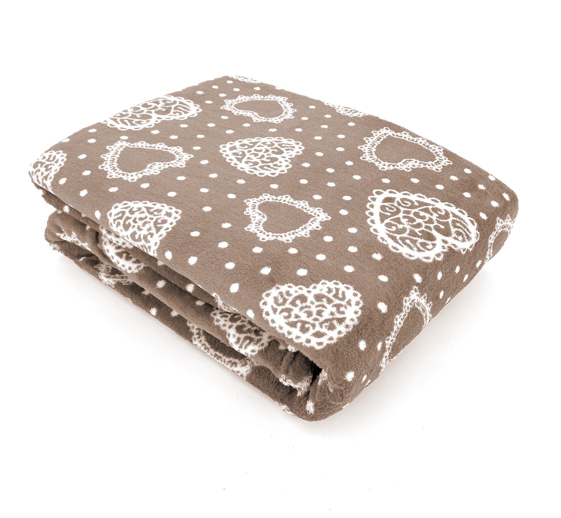 Wohndecke Kuscheldecke Herzen Flanell Sofadecke Landhaus, günstig online kaufen