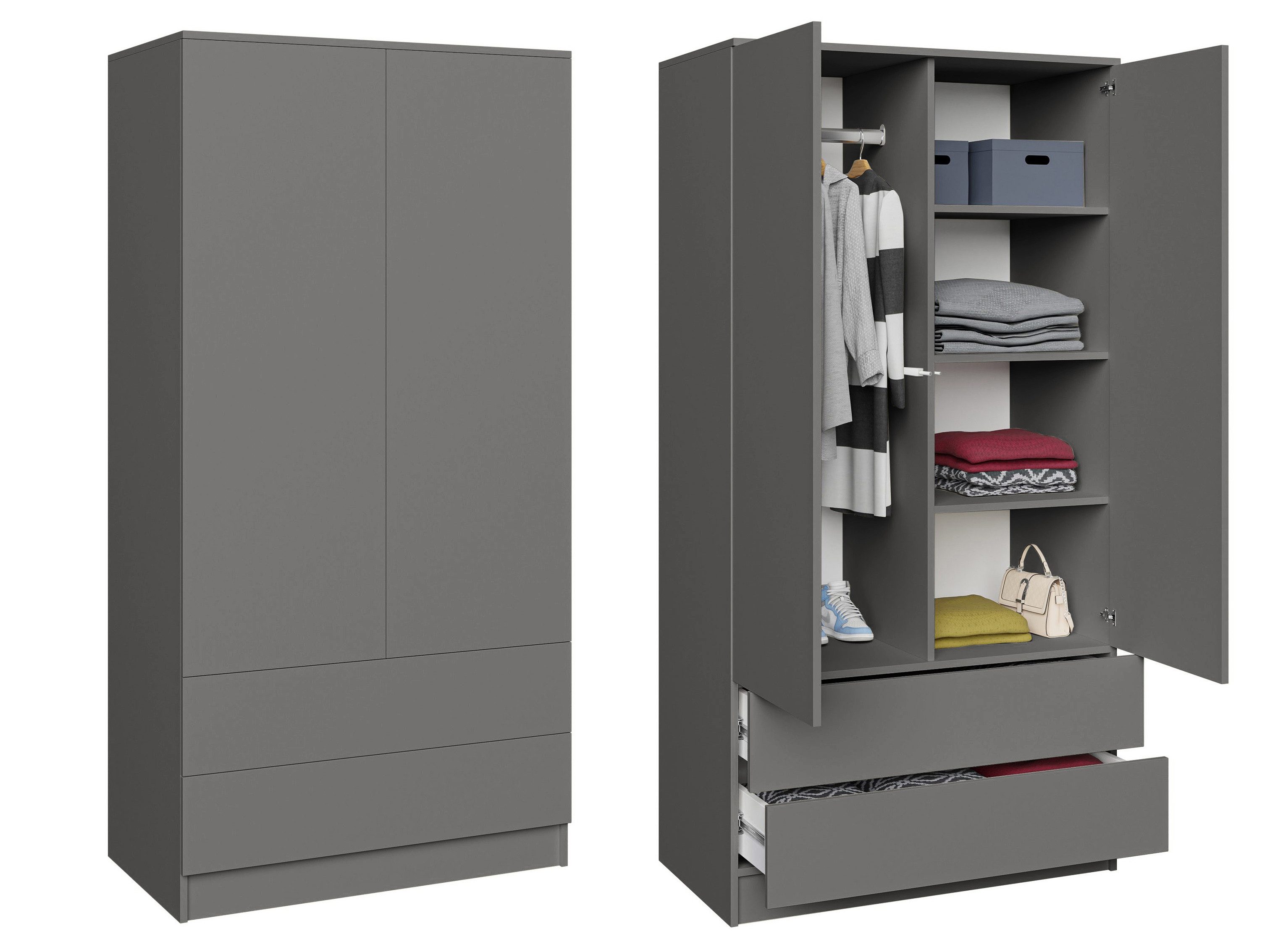 Beautysofa Kleiderschrank Zweitüriger mit Drehtürenschrank LOOK (Breite: 90 cm, Modernes TIP-ON Öffnungssystem (griffloses Öffnen möglich) Erhältlich mit oder ohne Schubladen
