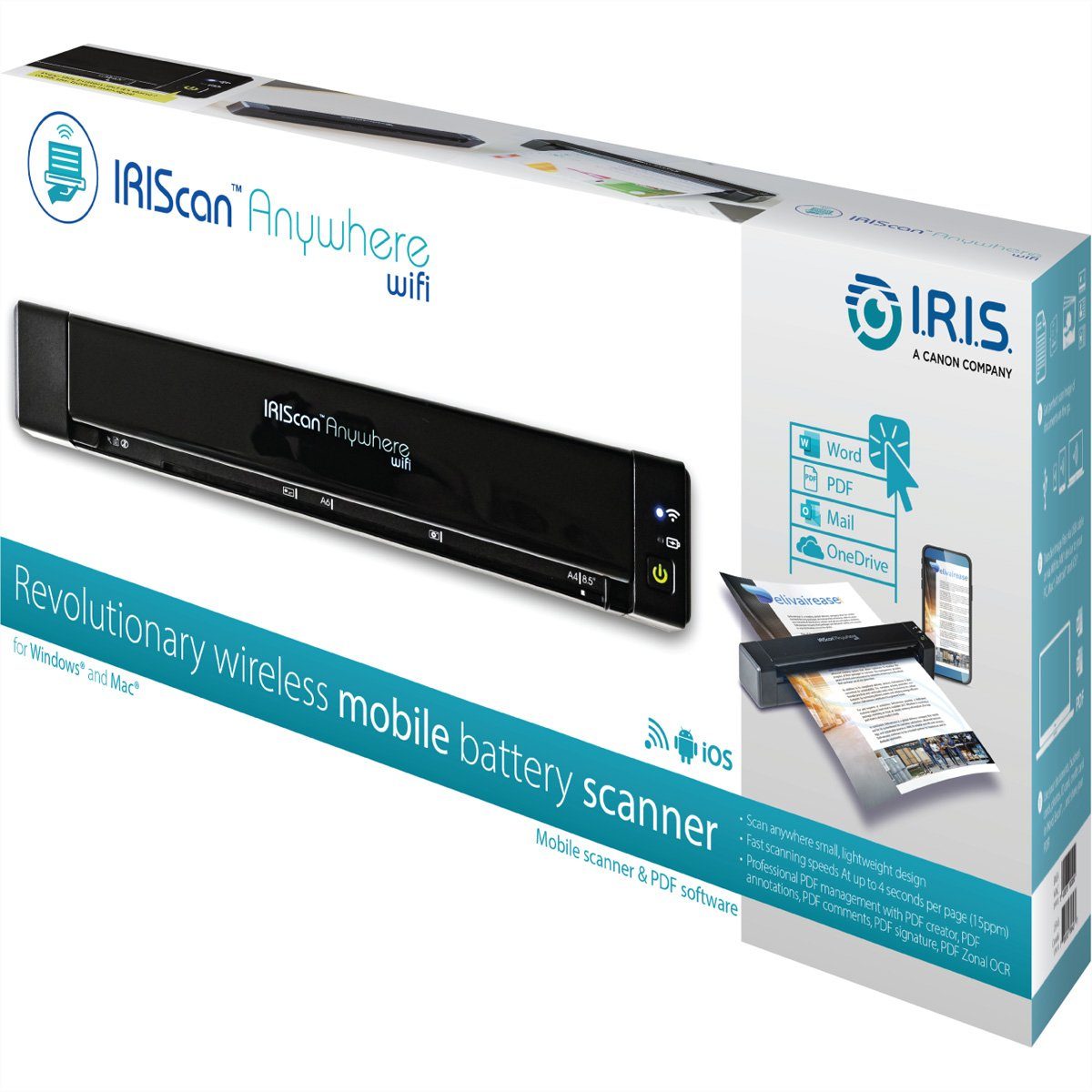 Iris by Canon IRIScan Anywhere 6 WIFI Simplex 15PPM Scanner, (Mobiler Batteriescanner, 461855)