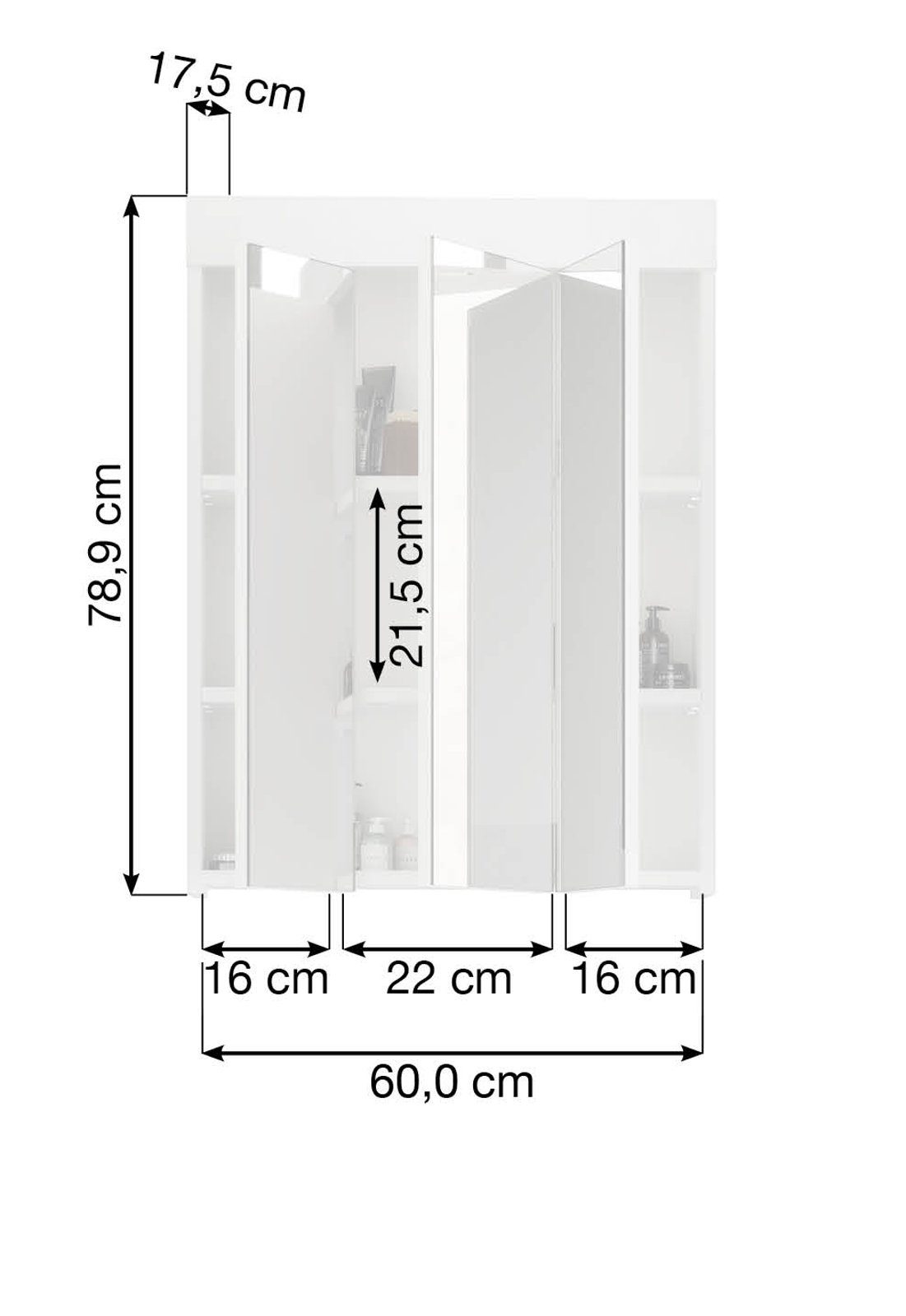 xonox.home 3-türig, weiß 60x79 (Spiegelschrank und inklusive Steckdose Badezimmerspiegelschrank cm, Hochglanz) LED-Beleuchtung Snow