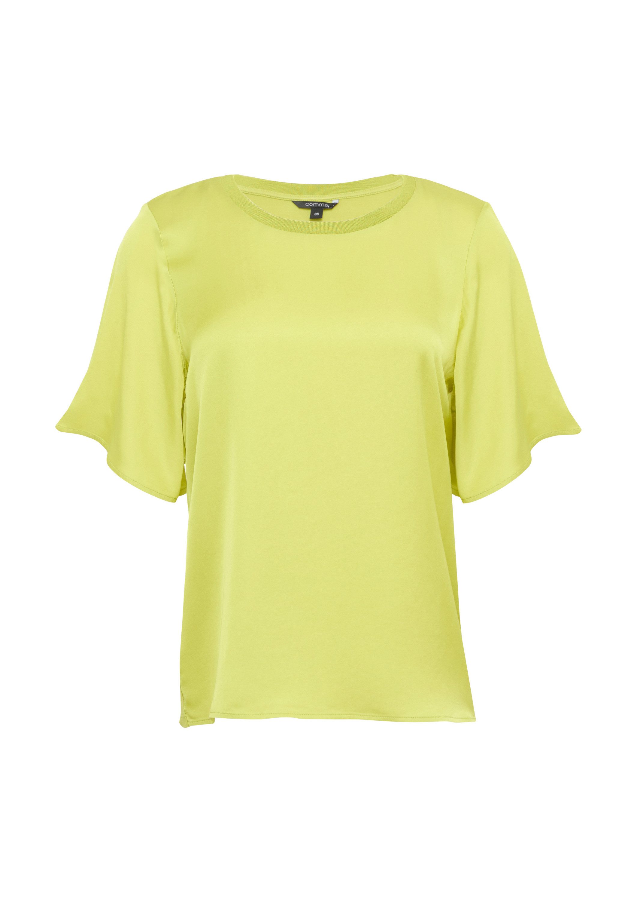 comma Kurzarmshirt T-Shirt Blusenshirt im Fabricmix mit Volant-Ärmeln