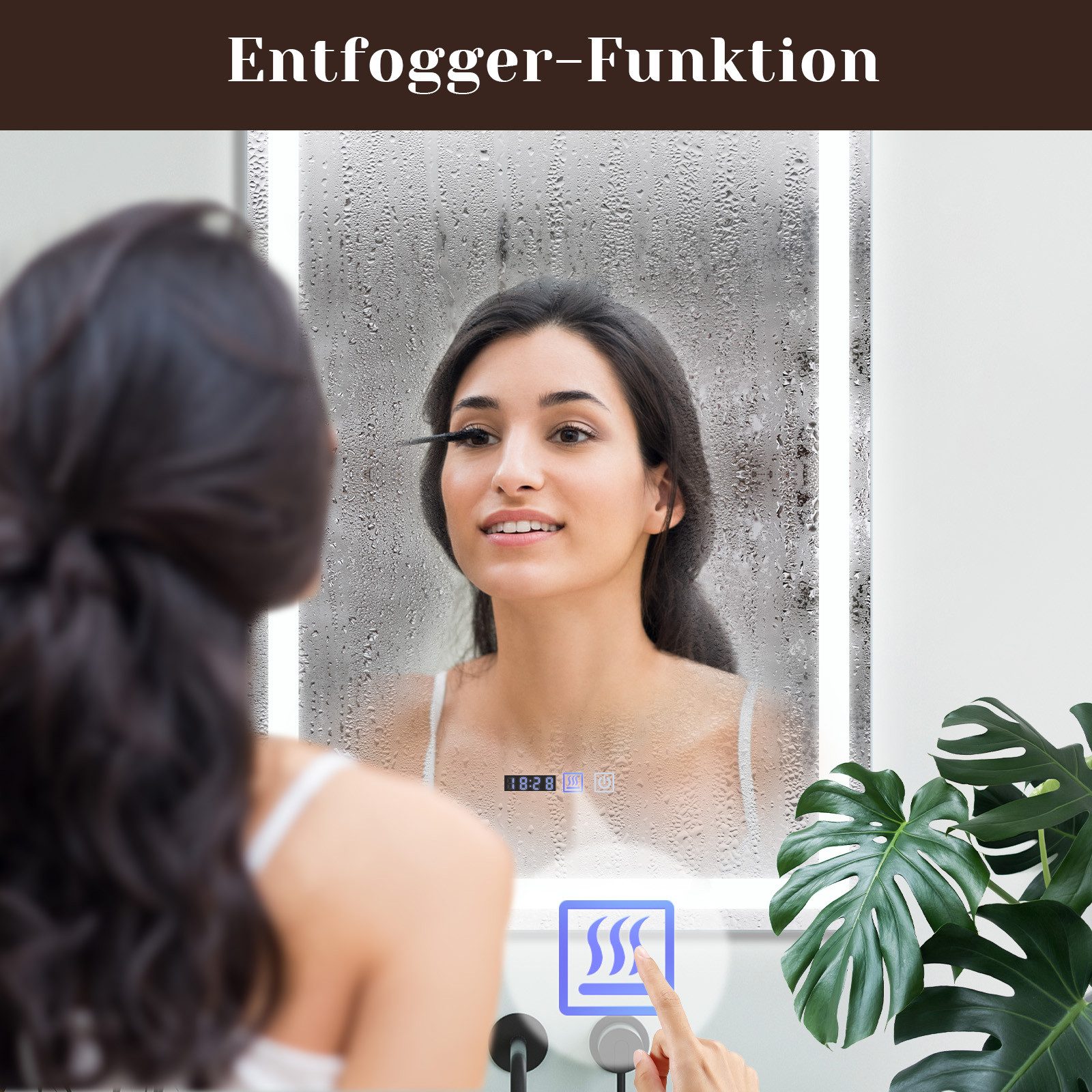 Glitzerlife Badezimmerspiegel Mit Beleuchtung - LED Badspiegel 60x80 Cm Wandspiegel IP44 Mit Touch-Schalter Und Uhr Beschlagfrei Lichtspiegel Dimmbar 3000K-6500K_voghion.com