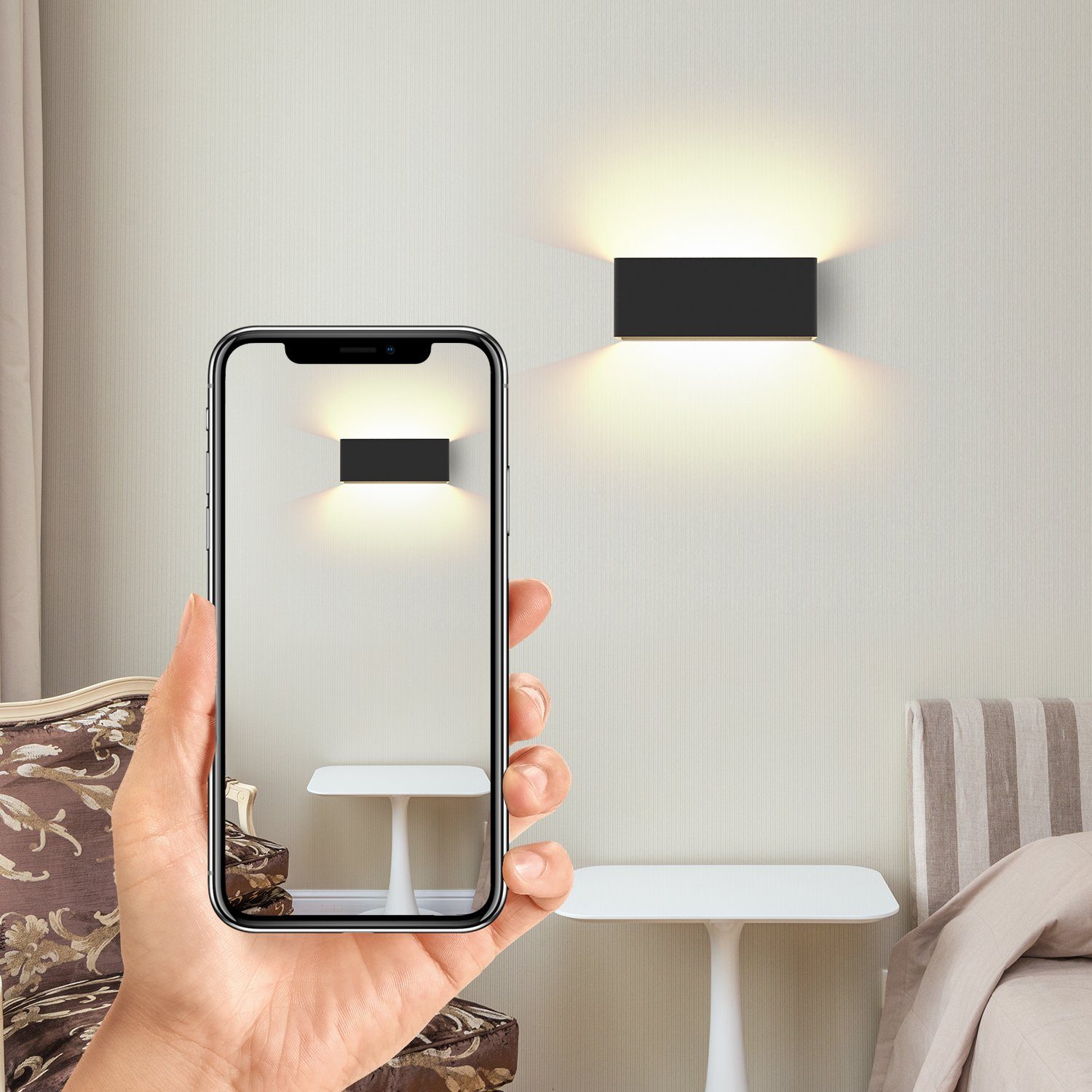 ZMH Modern LED Wandlampe Wandleuchte Schlafzimmer, Schwarz 3000k, - Außenwandleuchte Wasserdicht