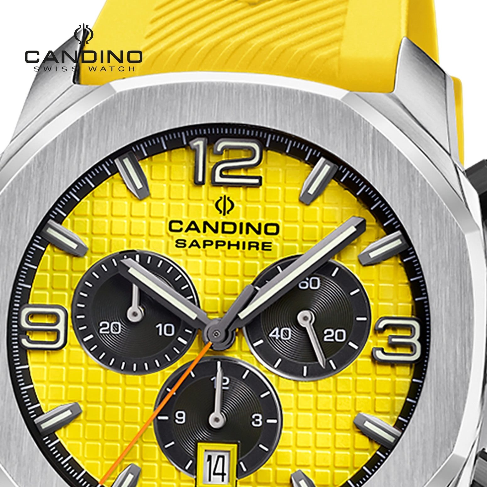 Candino Chronograph Candino Herrenuhr Kautschuk gelb Candino, (Chronograph), Herren Armbanduhr rund, Kautschukarmband gelb, Sport