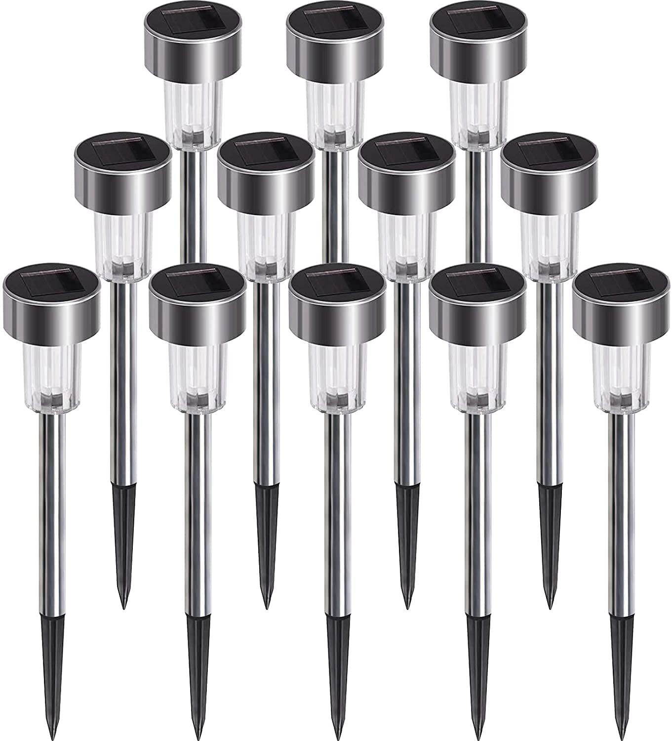 Elegear LED Gartenstrahler 12 x Solar Gartenleuchte IP44, Kaltweiß, mit AKKU