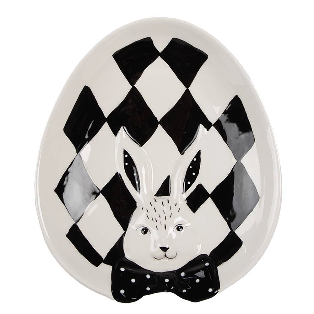 Clayre & Eef Тарелка для завтрака Hase vintage Deko Тарелки 21x18x4 cm Weiß/Schwarzes Porzellan, Hase vintage Deko Тарелки 21x18x4 cm Weiß/Schwarzes Porzellan