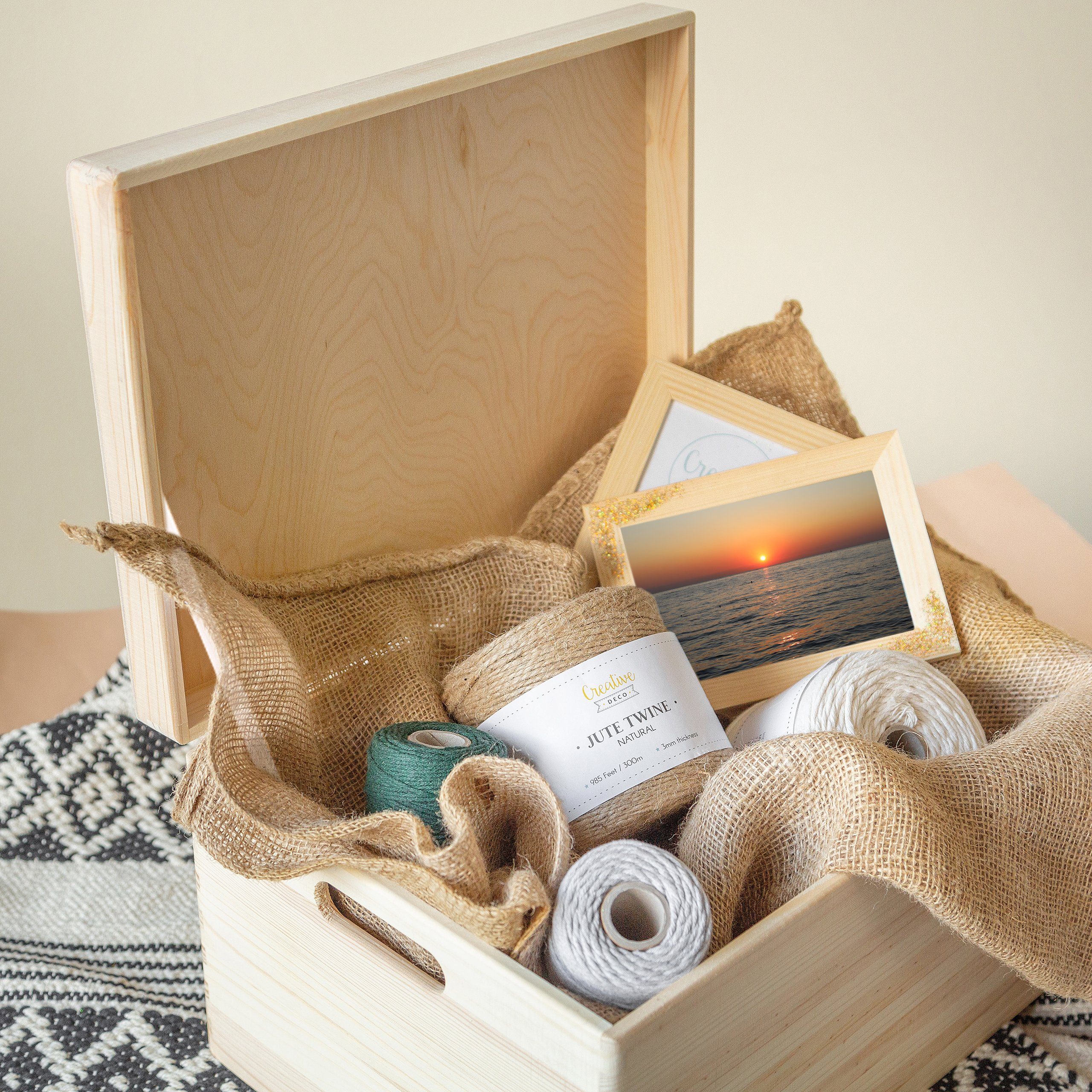 Creative Deco Holzkiste mit Deckel XXL groß 40x30x24 cm Erinnerungsbox Baby Holzbox, mit Griffen, Scharnieren