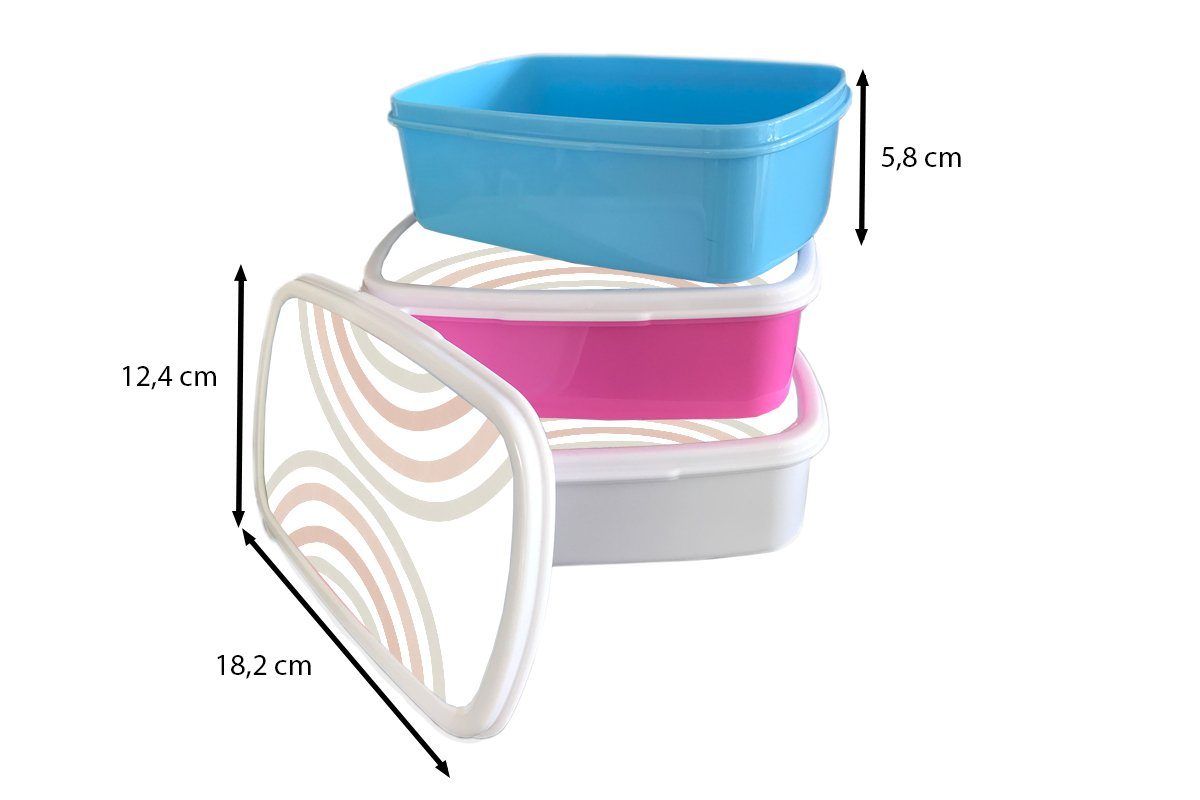 und Lunchbox MuchoWow Brotdose, (2-tlg), für für Kunststoff, und Mädchen Erwachsene, Kinder Brotbox - Pastell, Regenbogen Design - Jungs weiß