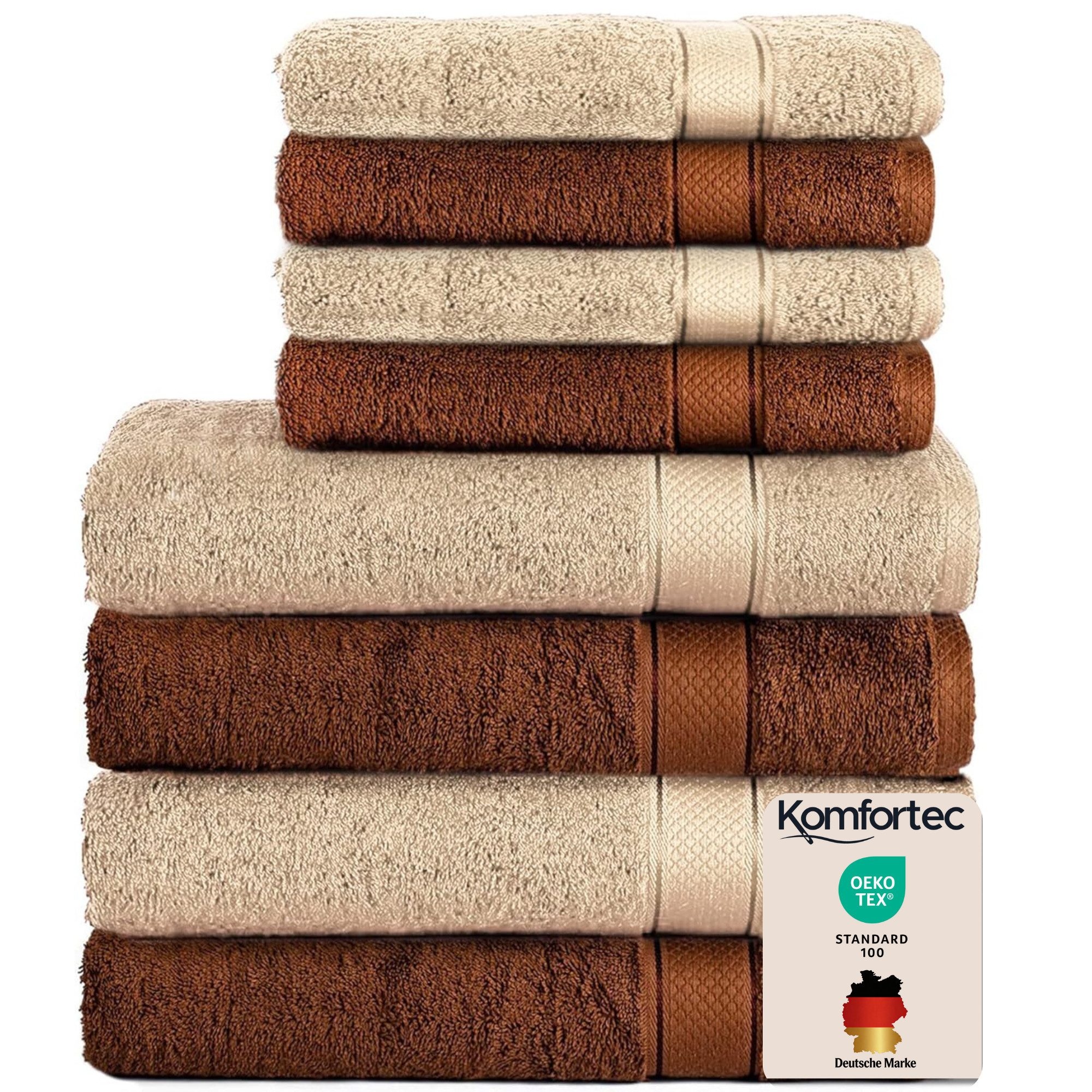 Komfortec Handtuch Set aus 100% Baumwolle, Braun&Beige