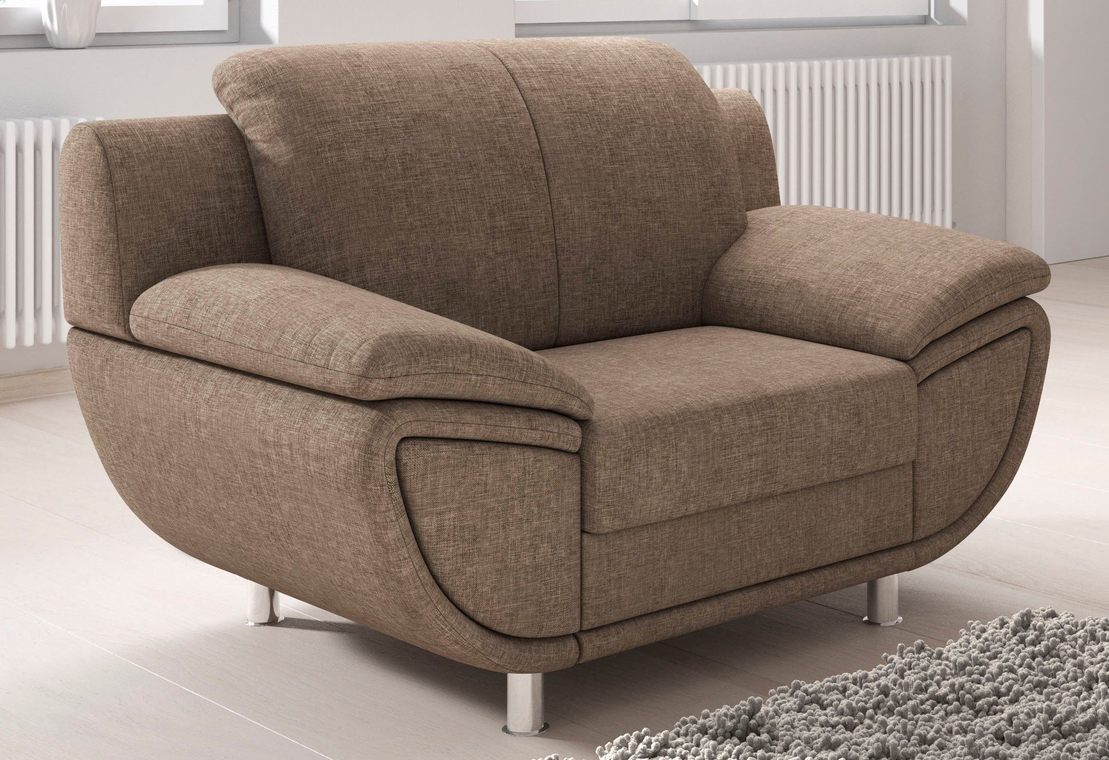 TRENDMANUFAKTUR Sessel Rondo II, Loungesessel zeitlos und bequem, wahlweise mit komfortablem Federkern, mit extra breiten Armlehnen