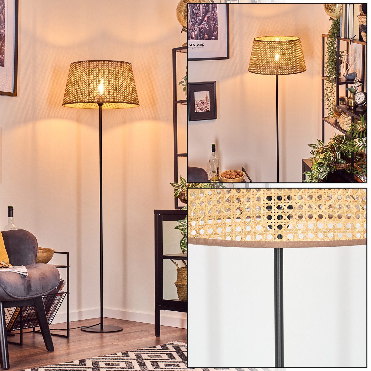 hofstein Stehlampe Stehlampe aus Metall/Rattan in günstig online kaufen