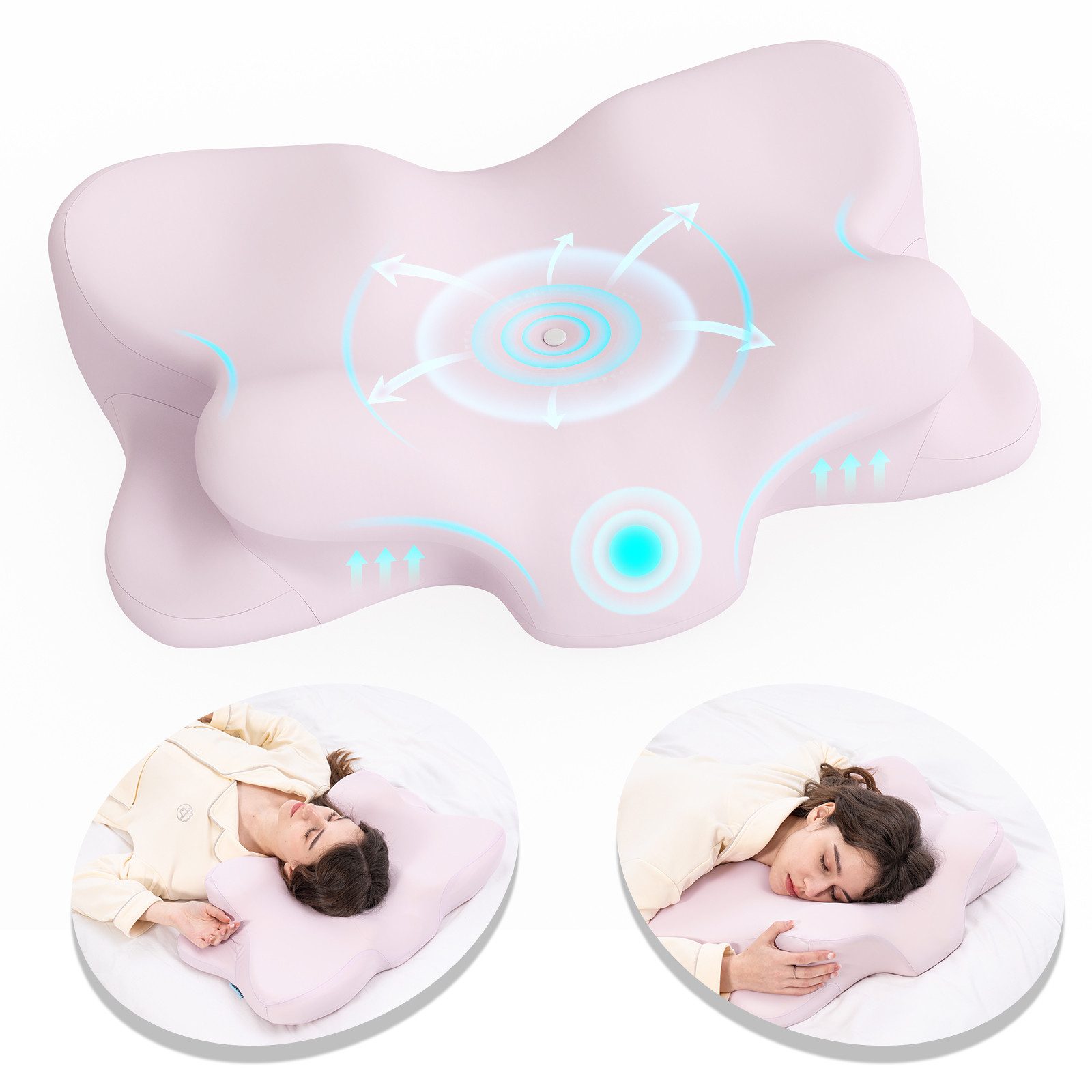 CHICASA Kopfkissen Nackenstützkissen aus 55D Memory Foam, HWS-stützend, abnehmbarer Bezug, Maße: 65 × 41 × 12/8 cm (zwei Höhen), 5-Zonen-Stützsystem, 100 % Memory-Schaum, Kühlendes Nackenstützkissen, 4D-Luftzirkulationsstruktur, Reisedesign