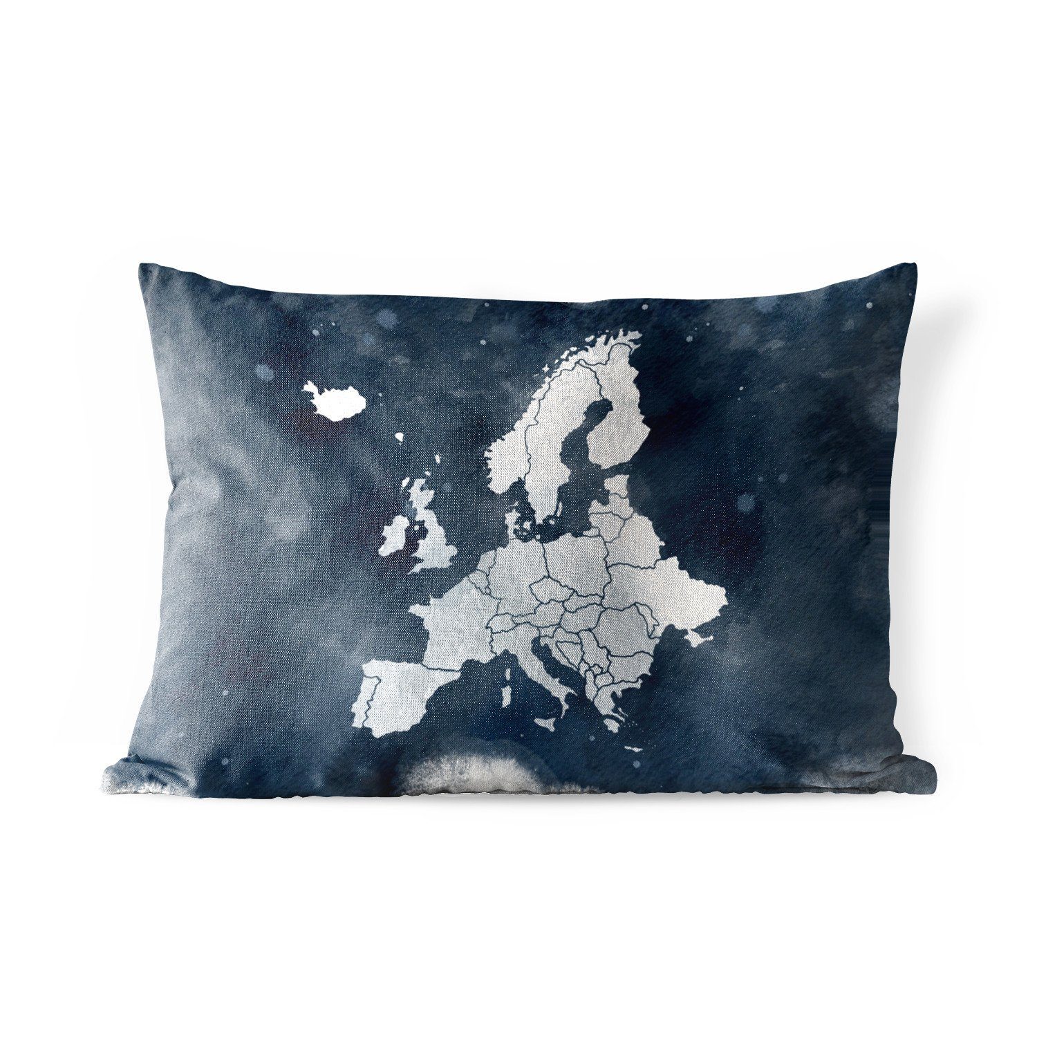 Blau, Europa-Karte Aquarellfarbe Outdoor-Dekorationskissen, - Dekokissenbezug, Polyester, MuchoWow Kissenhülle - Dekokissen