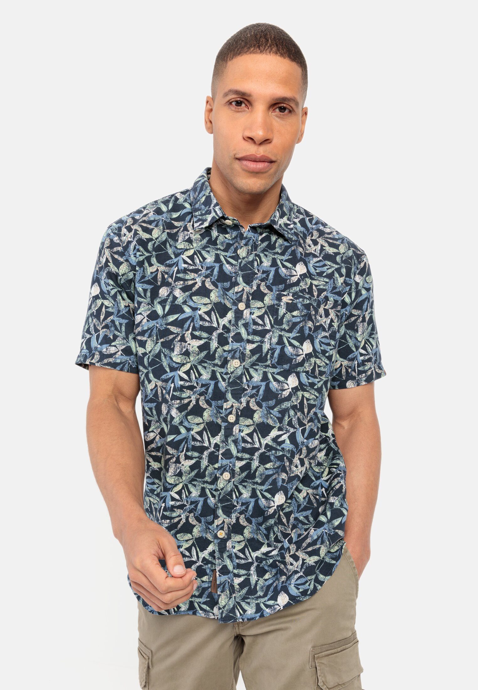 camel active Kurzarmhemd mit Allover-Print Kurzarm Kentkragen