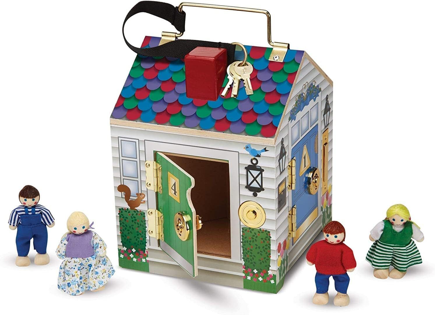 Melissa & Doug Puppenhaus Türklingelhaus Puppenhaus aus Holz mit Türklingelgeräuschen, (mit Türklingelgeräuschen-tlg)