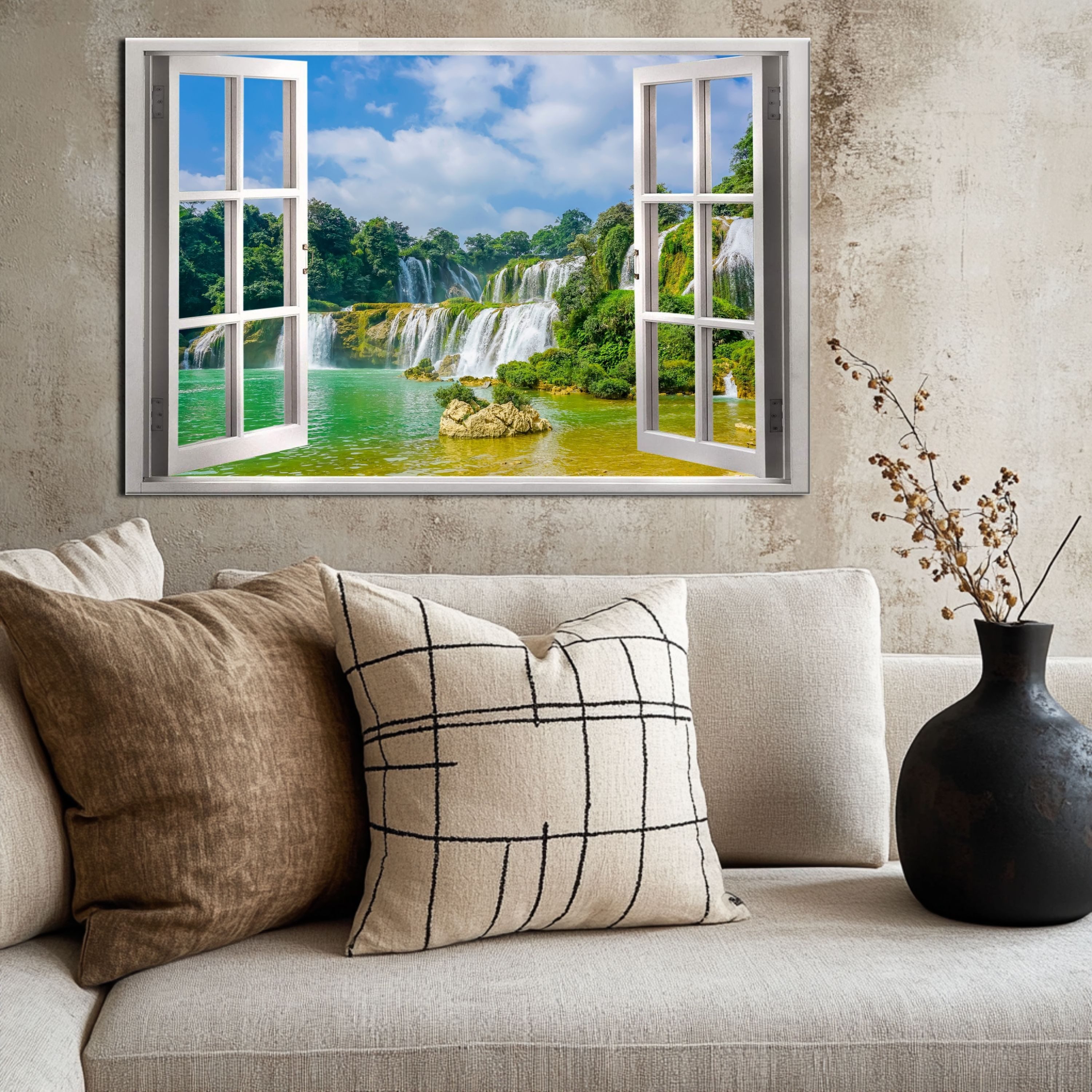 DARO Design Leinwandbild Modern Abstrakt Wandbilder XXL Wandbild Wand Deko Leinwand Bilder, 40x30 cm (Wasserfall - Bild groß Wohnzimmer Schlafzimmer Küche Esszimmer Einteilig Querformat Fotodruck Leinwände Wanddeko Abstrakte Kunst Boho), 40x30cm