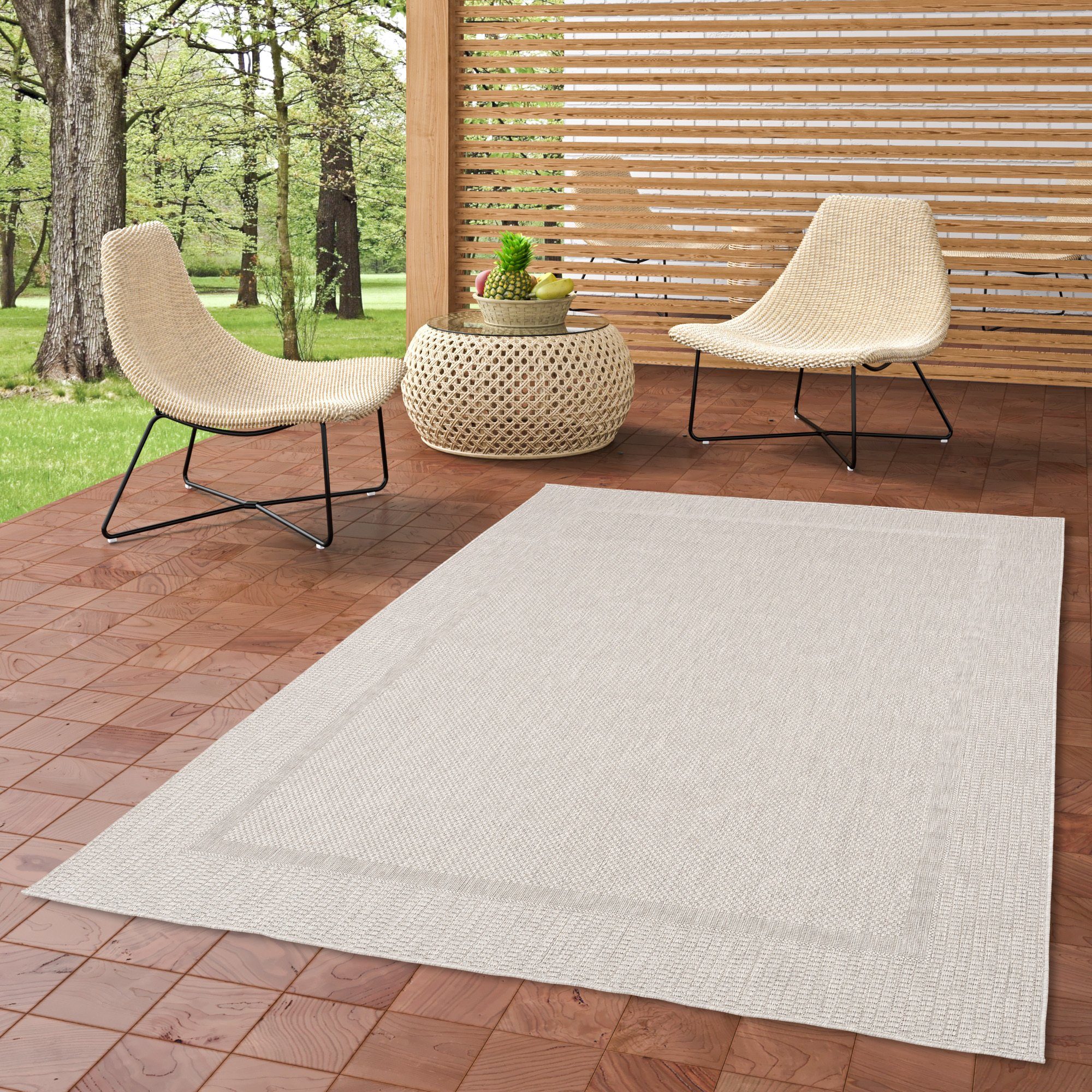 Outdoorteppich 4 Höhe: Valencia In Outdoor Pergamon, Rechteckig, Natur mm Bordüre, Teppich &