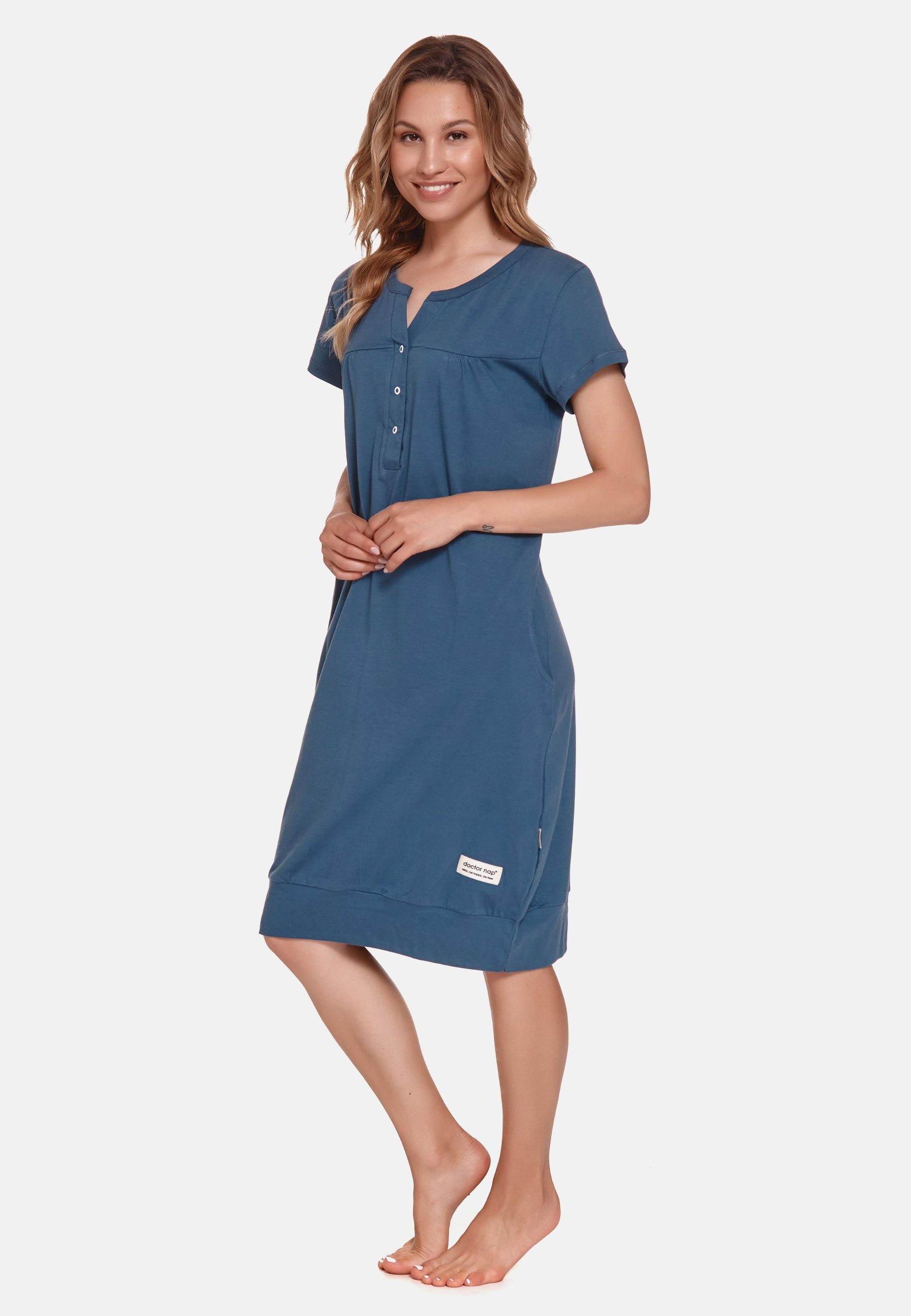 nap für Bio-Baumwolle Frauen aus doctor Schlafhemd Nachthemd Tiefblau