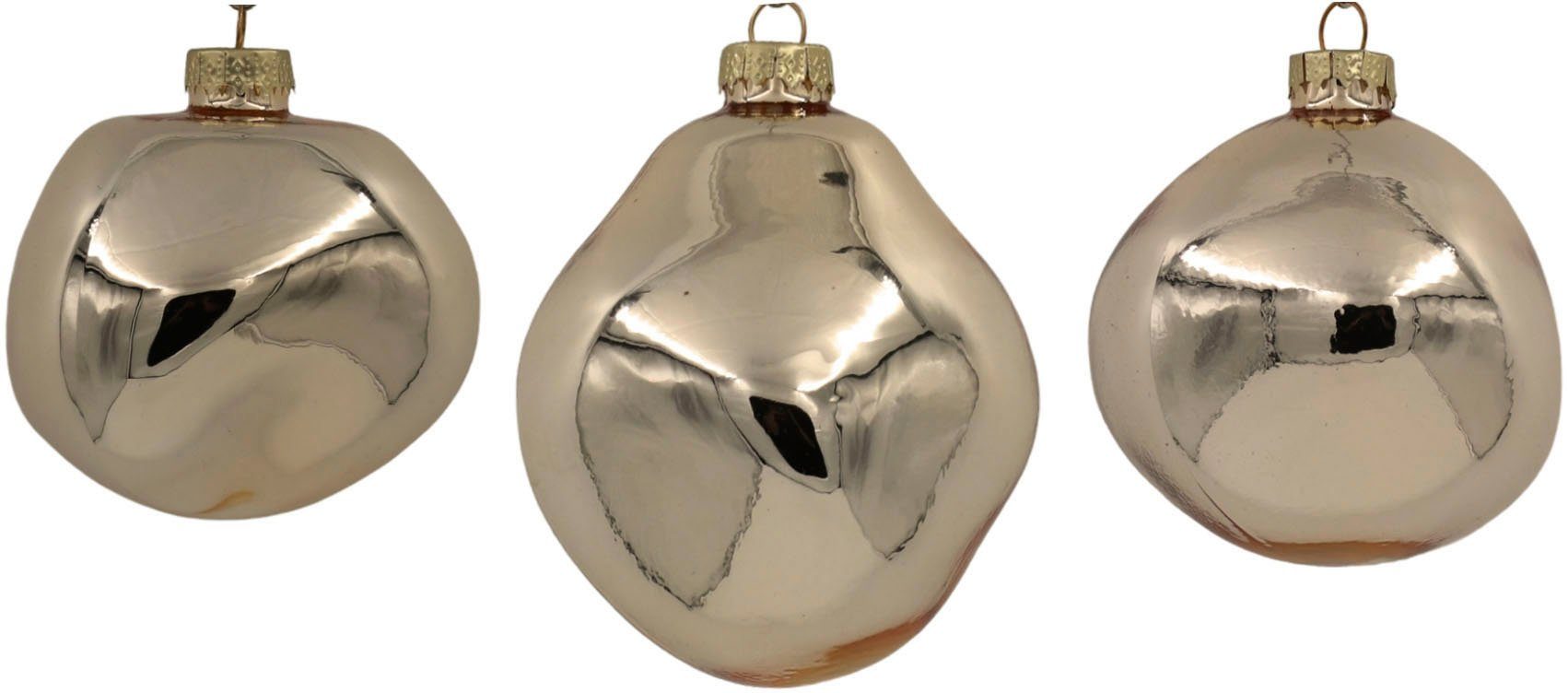 Leonique Weihnachtsbaumkugel Birdelle glänzend, Weihnachtsdeko,  Christbaumschmuck, Christbaumkugeln (12 St), Baumkugeln in organischer Form,  Ø ca. 6 cm, organische Kugeln aus Glas