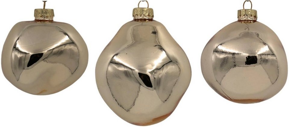 Leonique Weihnachtsbaumkugel Birdelle glänzend, Weihnachtsdeko,  Christbaumschmuck, Christbaumkugeln (12 St), Baumkugeln in organischer Form,  Ø ca. 6 cm, organische Kugeln aus Glas | Weihnachtskugeln