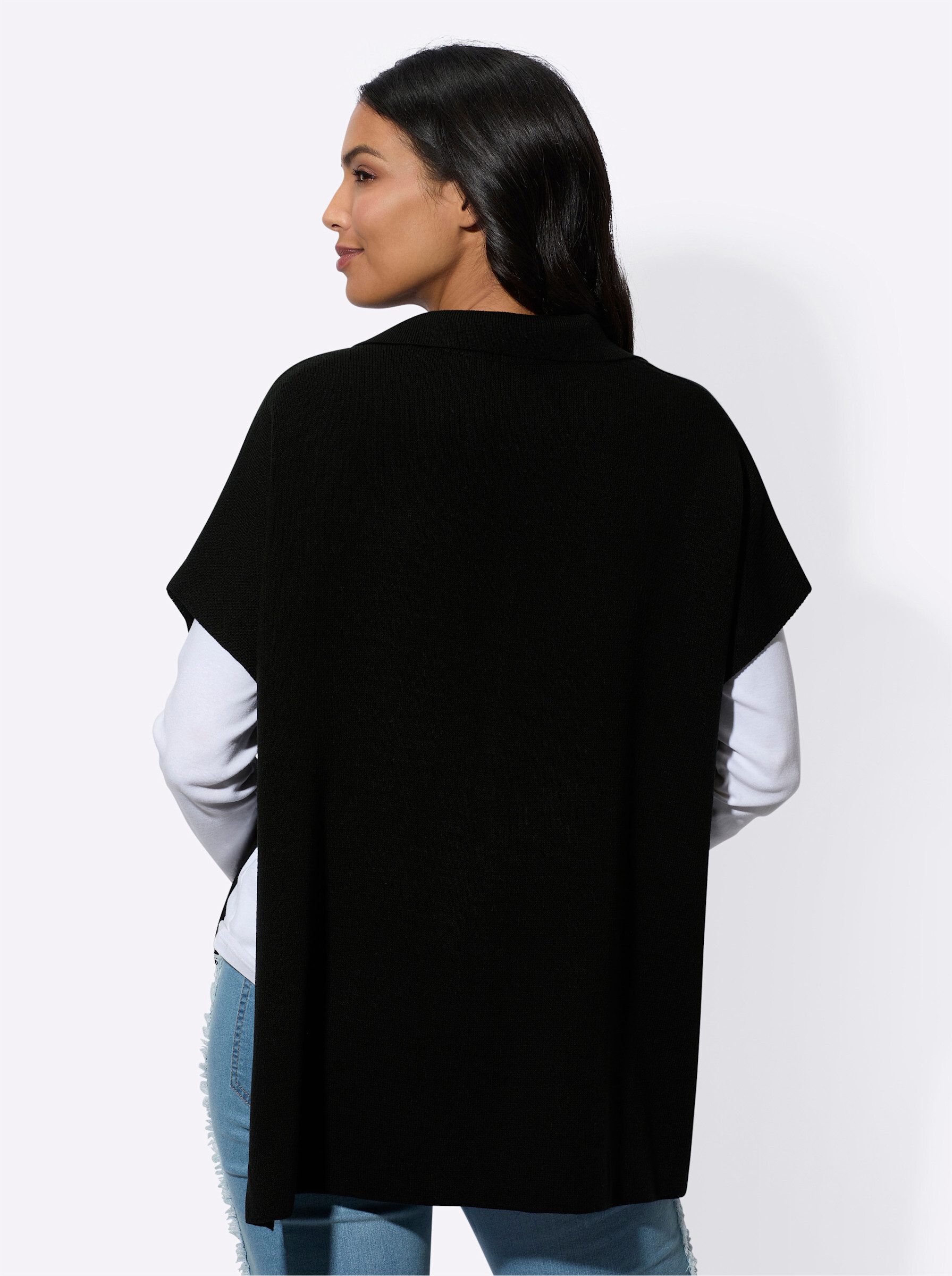 Sieh an! Strickjacke Poncho Ärmellos Jacquard günstig online kaufen