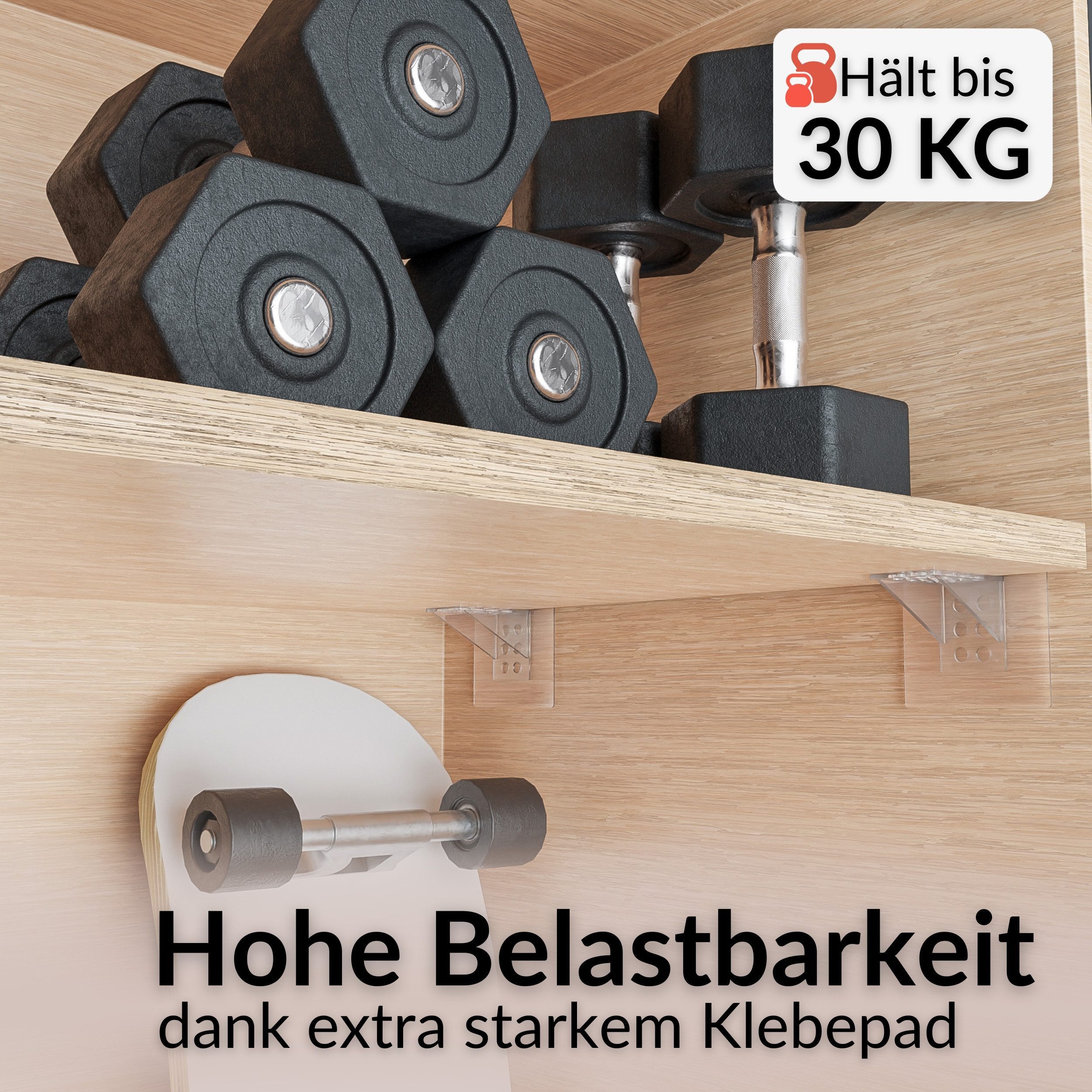DEKAZIA Wandregalhalter ohne Bohren, Regalbodenhalter selbstklebend, Träger für Regalböden, versch. Größen & Lasten, 4er, 10er, 16er Set 16-tlg., Regalbodenträg – Bild 2 von 5
