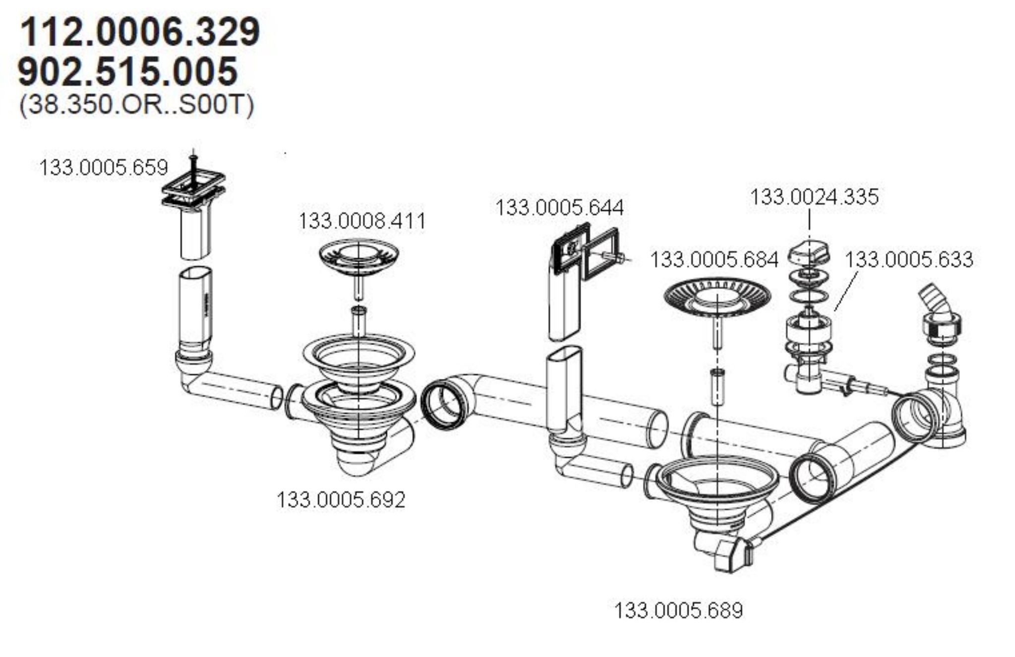 FRANKE Ab-Überlaufgarnitur 3,5 Zoll für Spüle Active Kitchen 654 / AKX 654 Integralablauf