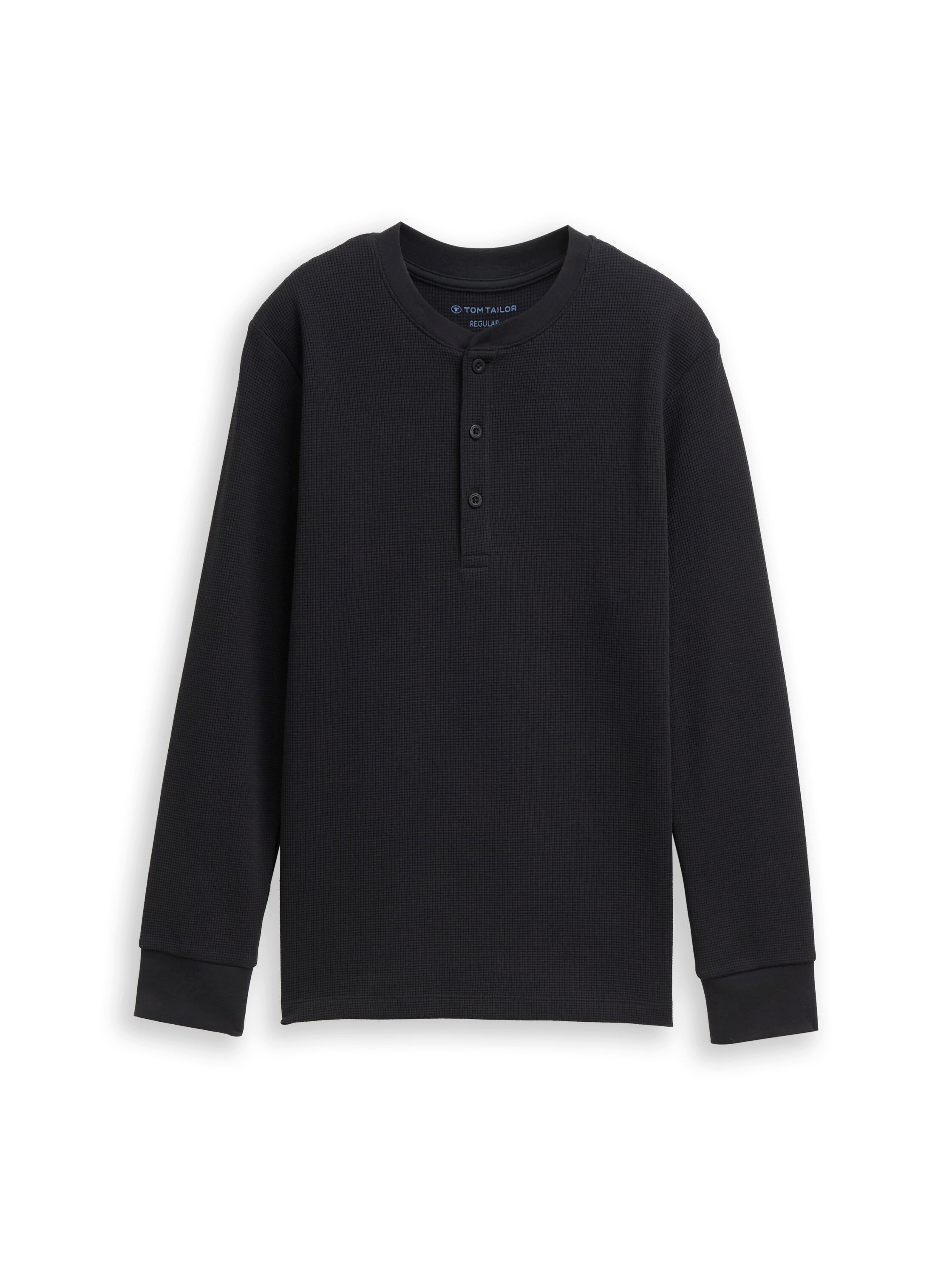 TOM TAILOR Langarmshirt mit Rundhals und kurzer Knopfleiste