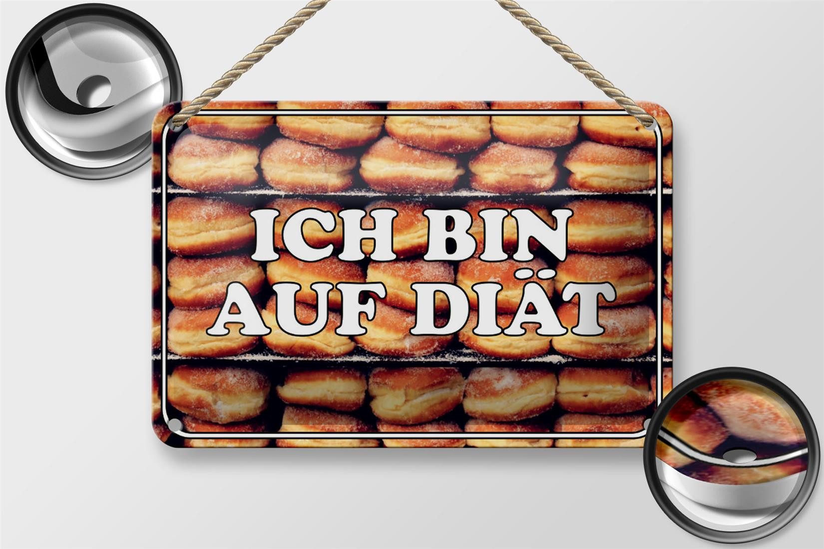 Femer GmbH Metallschild Hinweis 18x12cm ich bin auf Diät, (1 St), gewölbte Oberfläche, abgerundete Ecken, umgeschlagene Kanten