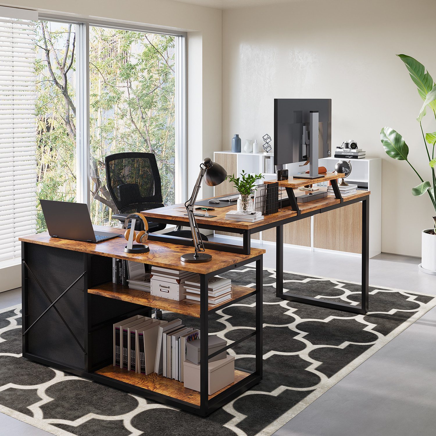 HOMALL Schreibtisch L-förmiger Eckschreibtisch mit USB-Anschluss und zwei Steckdosen. (Abmessungen: 140 x 105 x 75 cm, L-förmiger Schreibtisch Gamingtisch, umwa – Bild 5 von 5