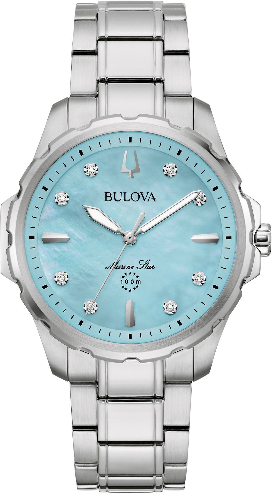 Bulova Quarzuhr Marine Star 96P248, Armbanduhr, Damenuhr, Perlmuttzifferblatt, mit Diamanten, Saphirglas