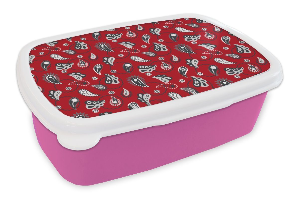 MuchoWow Lunchbox Kopftuch - Flora - Retro - Design, Kunststoff, (2-tlg), Brotbox für Erwachsene, Brotdose Kinder, Snackbox, Mädchen, Kunststoff rosa