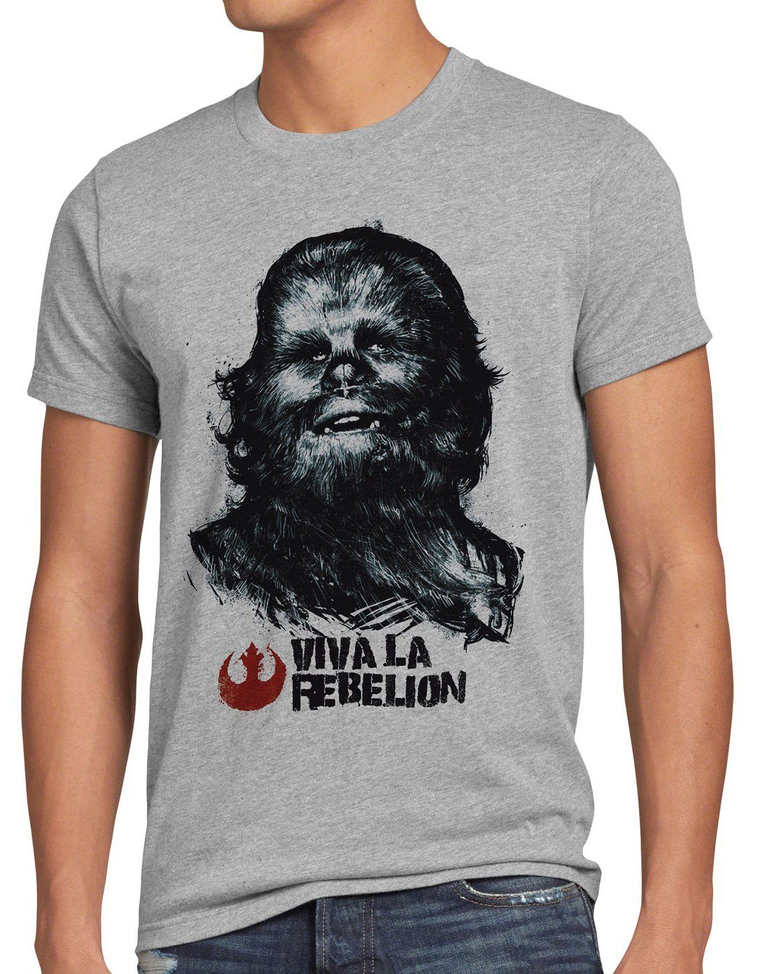 style3 Print-Shirt Herren T-Shirt VIVA LA REBELION star vader chewbacca che guervara wars luke darth jedi grau meliert