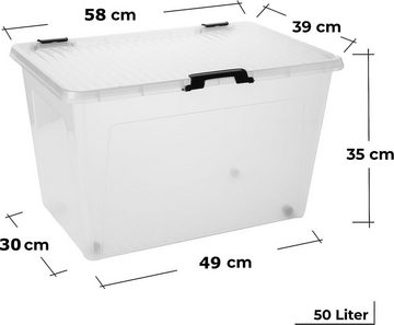 Centi Aufbewahrungsbox Stapelbar Plastikbox mit Deckel, Kistenbox mit Deckel und Griffen (Set, 4 St., 54L x 39B x 35H cm 50L), Aufbewahrungsbox mit Deckel, Made in EU