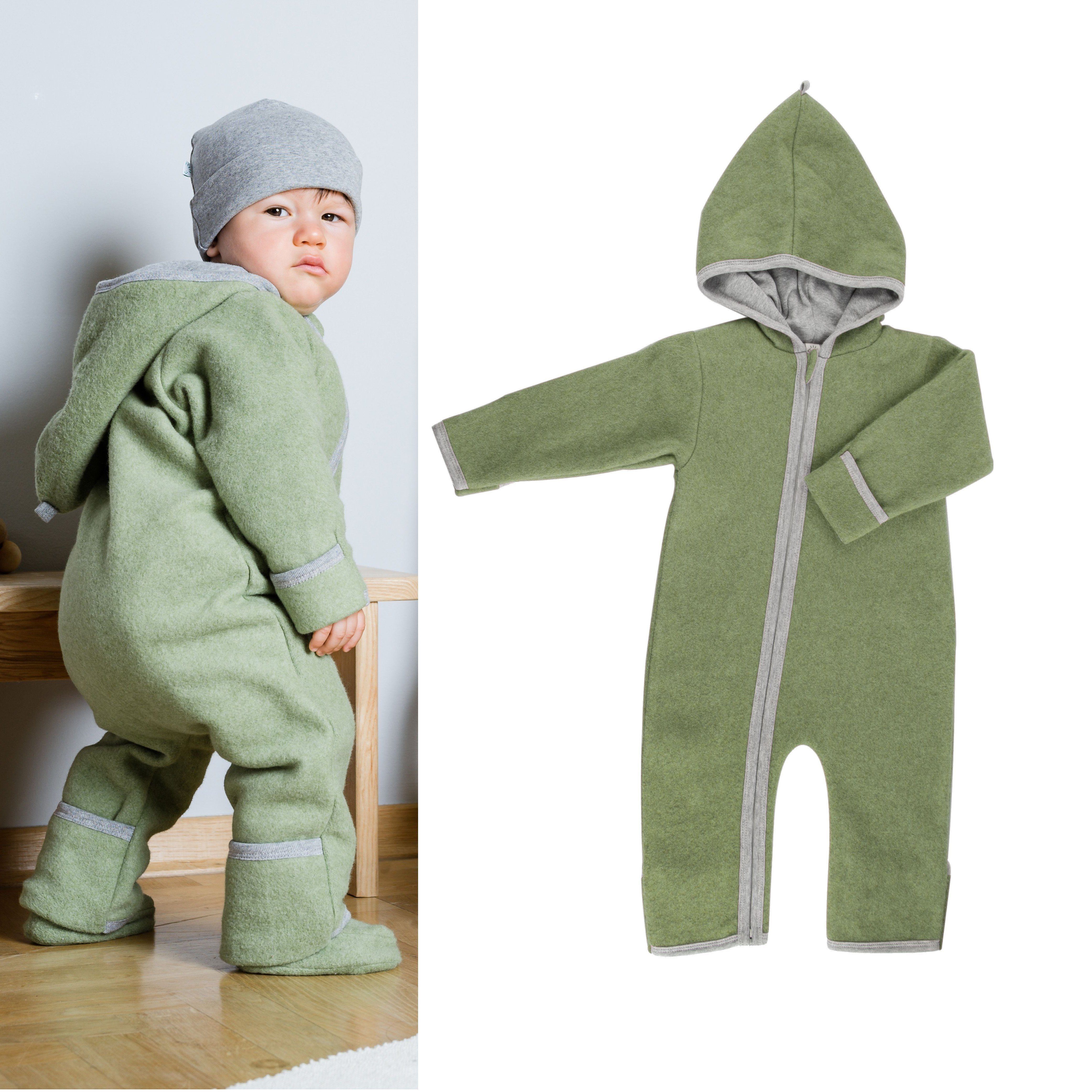 Popolini Schneeoverall iobio Baby Winteroverall aus Baumwolle Fleece Grün Melange